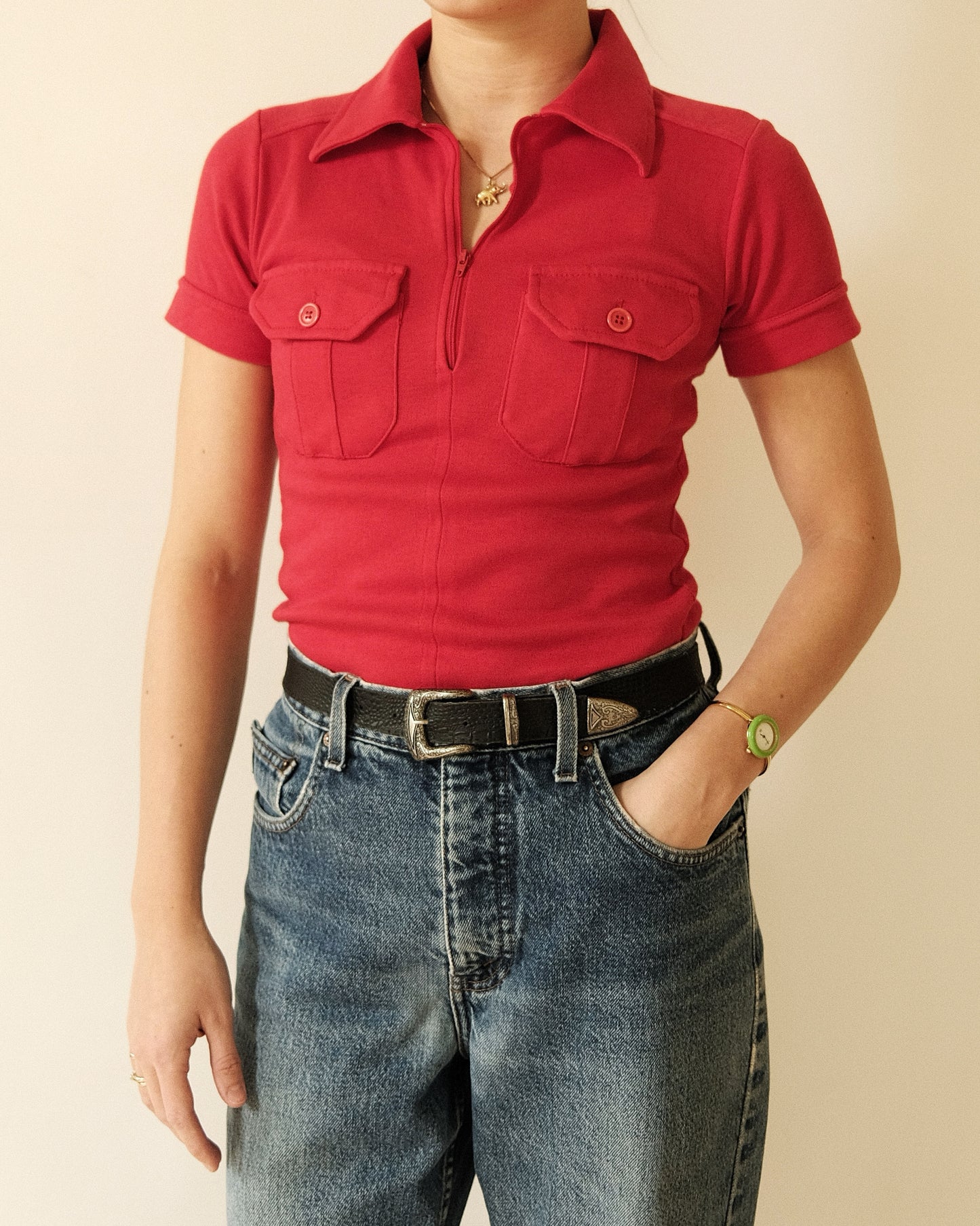 1970s - Red Woman's Polo - (W)XS