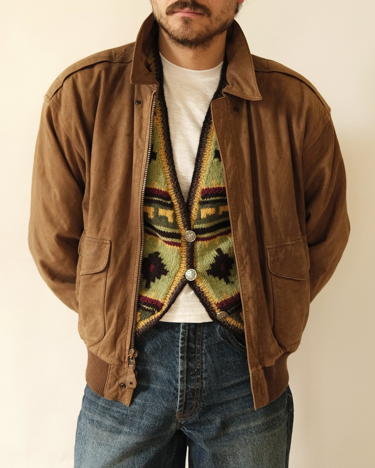 1990s - Green/Yellow Aztec Wool Women's Sweater Vest - (W)L