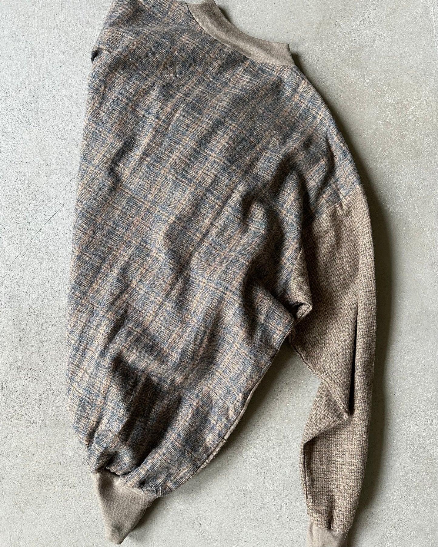 Années 80 - Pull col ras du cou en patchwork de tweed gris/orange - XL