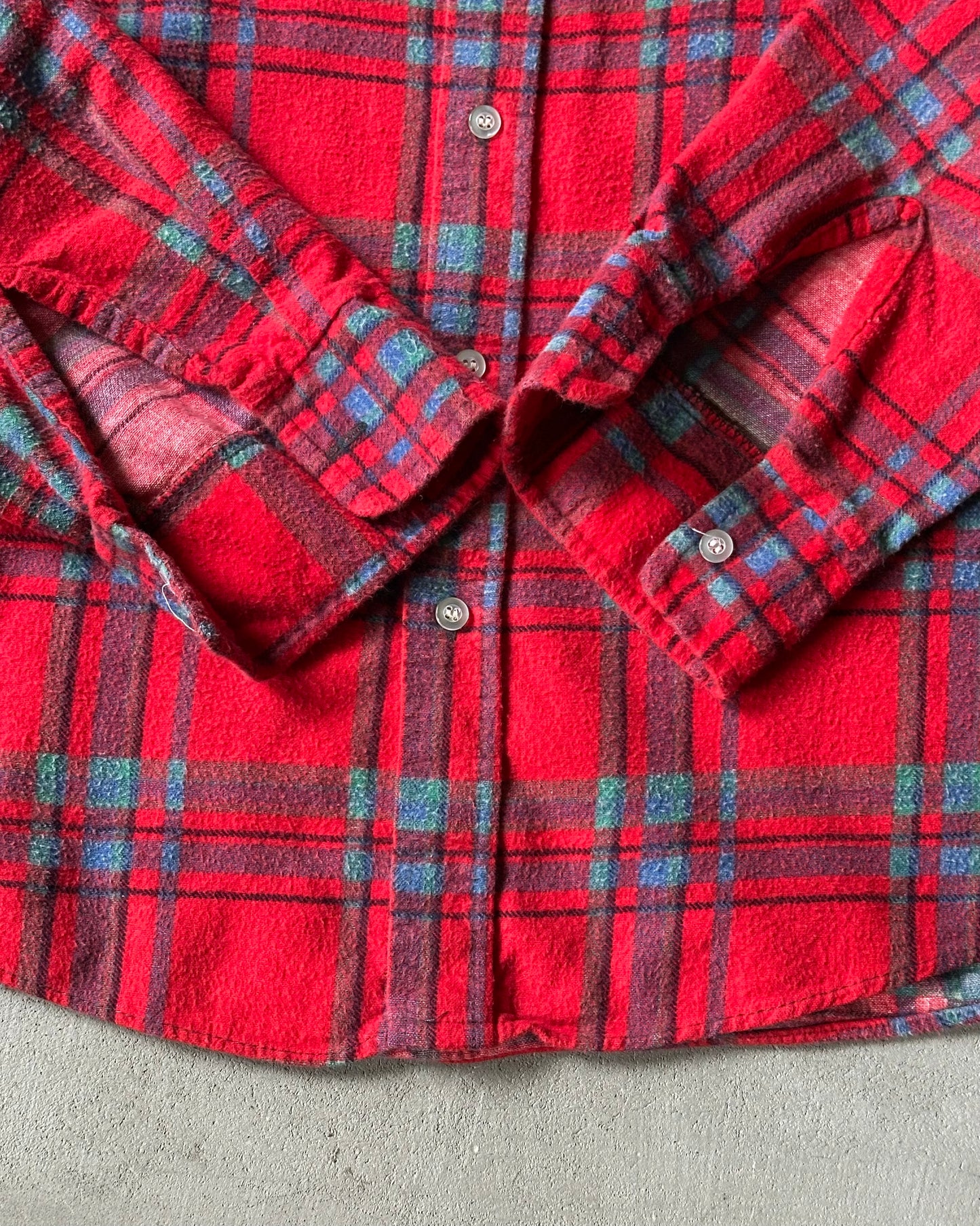 1980s - Red/Aqua Plaid Flannel - M