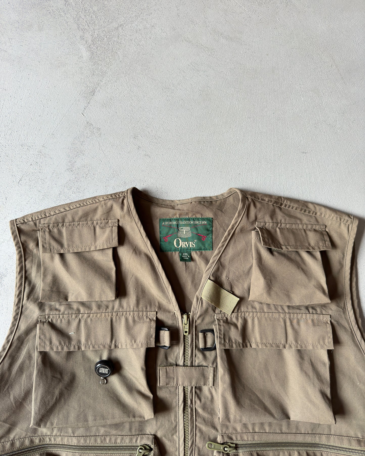 1990s - Khaki Multi Pockets Fishing Vest - XL