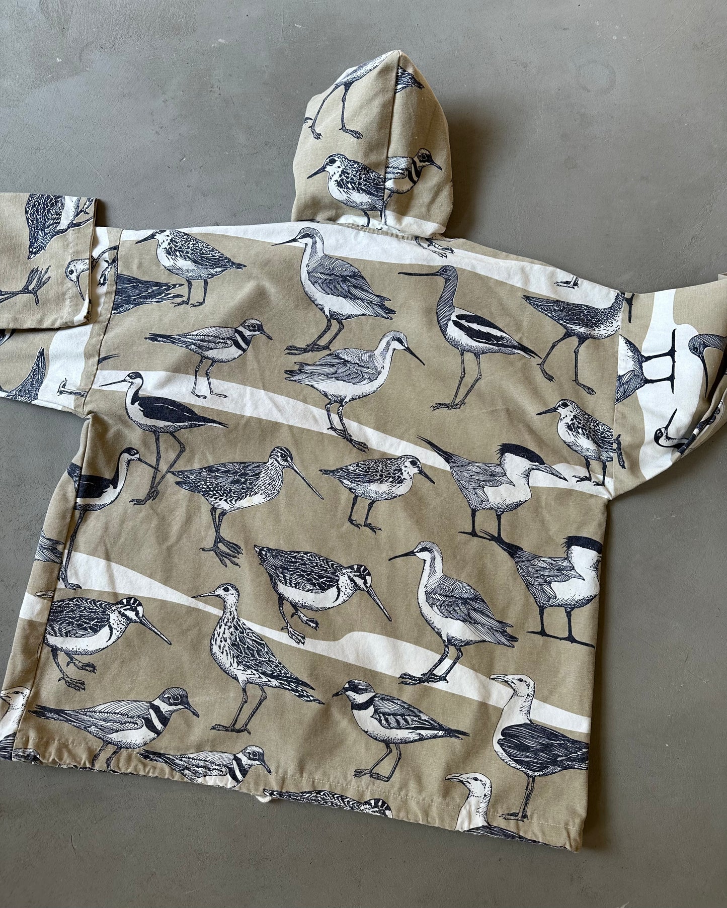 1990s - Tan/Navy BIRDS Light Hooded Jacket - XL