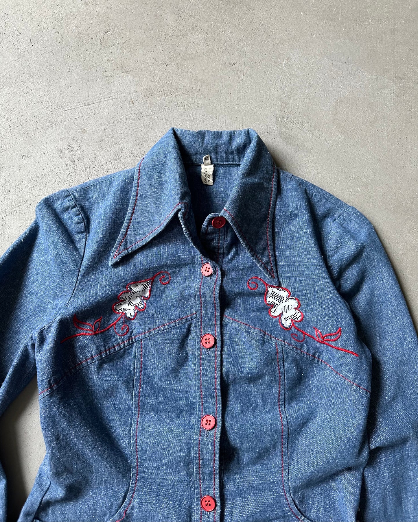 1970s - Denim Women's Western Shirt - (W)S/M