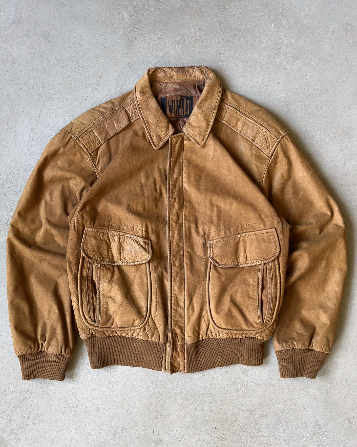 1990s - Light Brown Aviator Leather Jacket - S/M