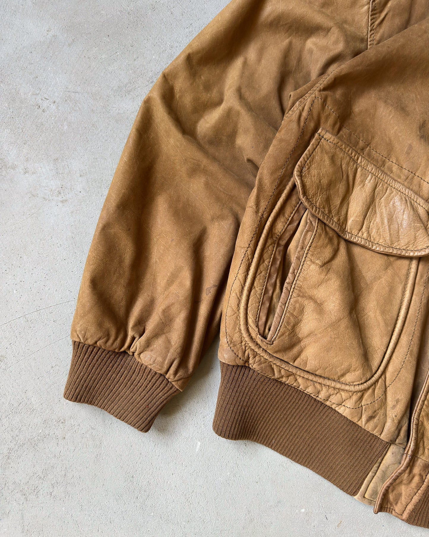 1990s - Light Brown Aviator Leather Jacket - S/M