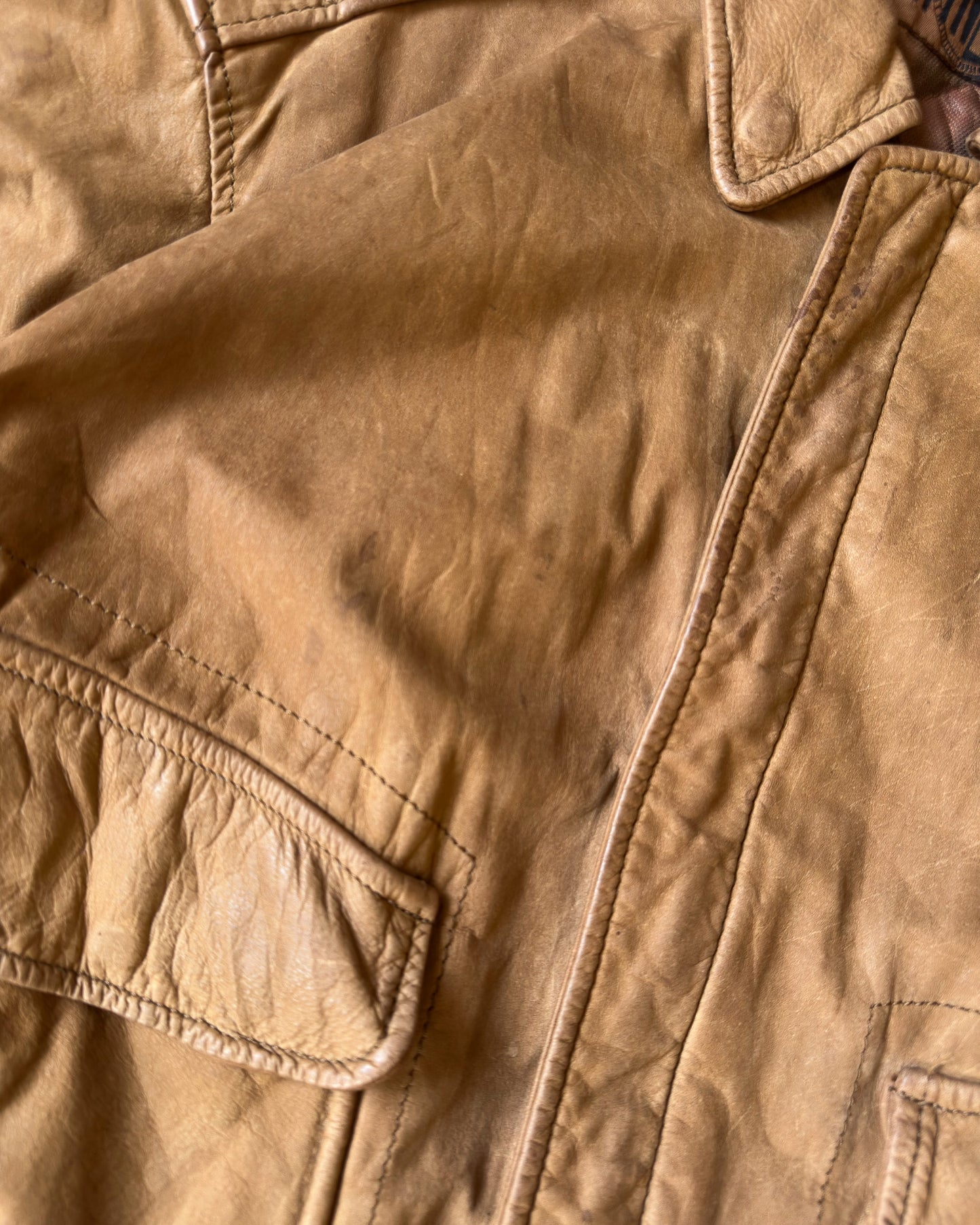 1990s - Light Brown Aviator Leather Jacket - S/M