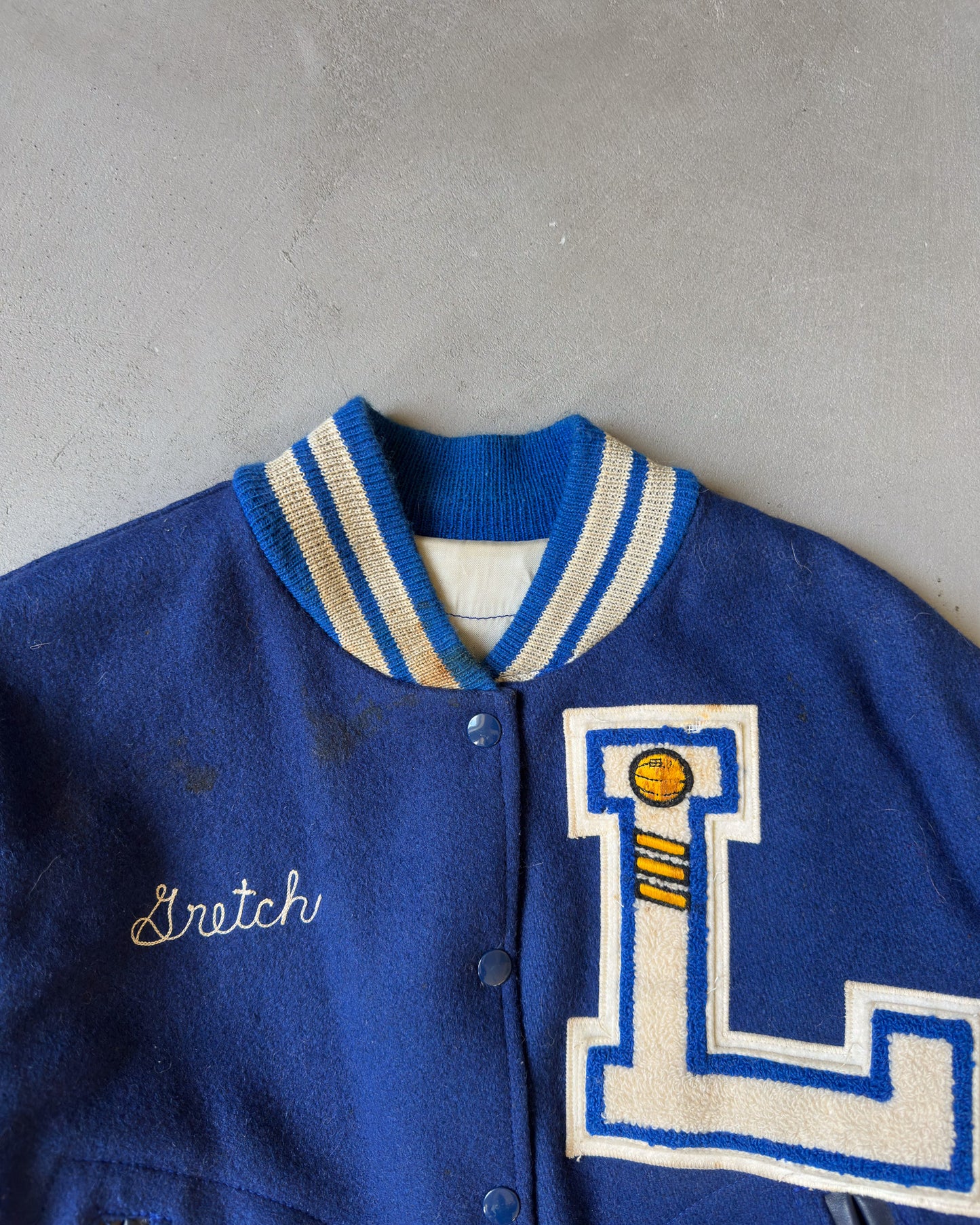 1970s - Distressed Blue/Black Gretch Varsity Jacket - XS/S