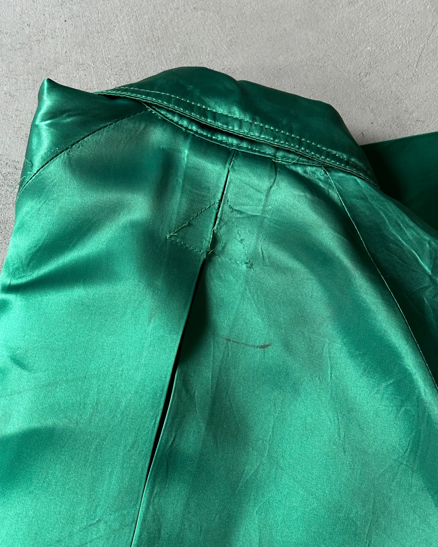 1960s - Green Satin Bomber Jacket - XS