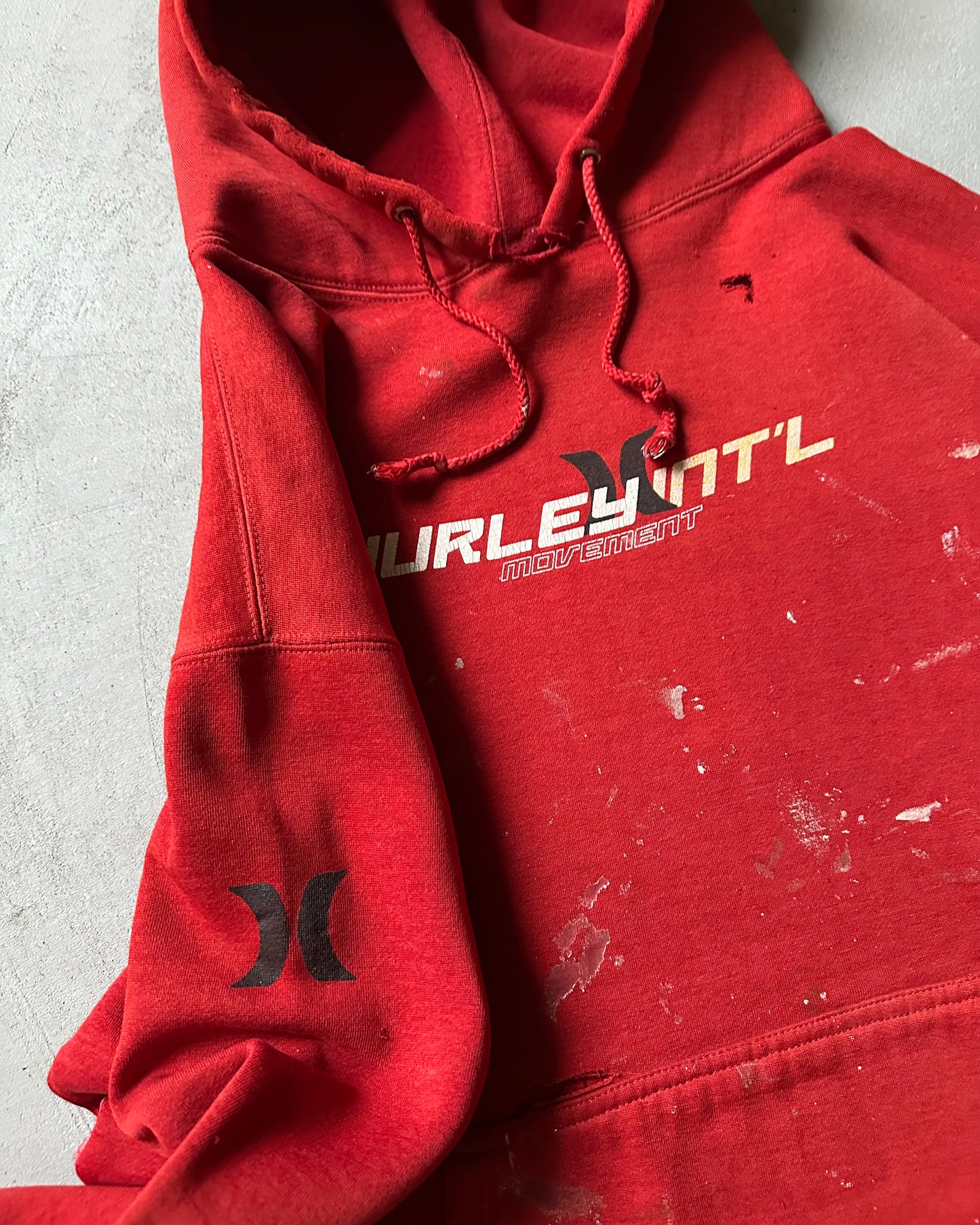 Années 90 - Sweat à capuche rouge vieilli Hurley - Taille L