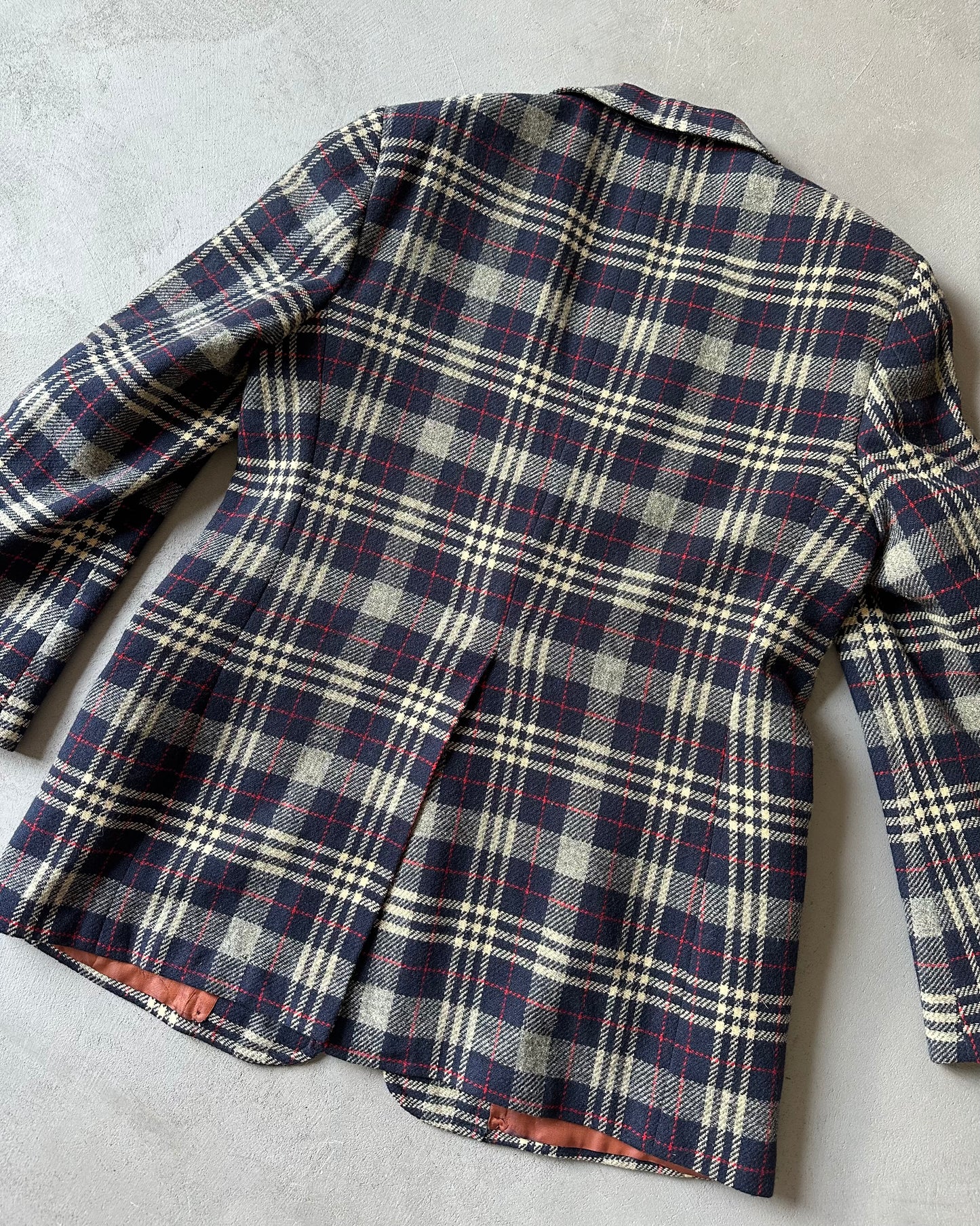 Années 70 - Blazer en laine à carreaux marine/crème - 42L