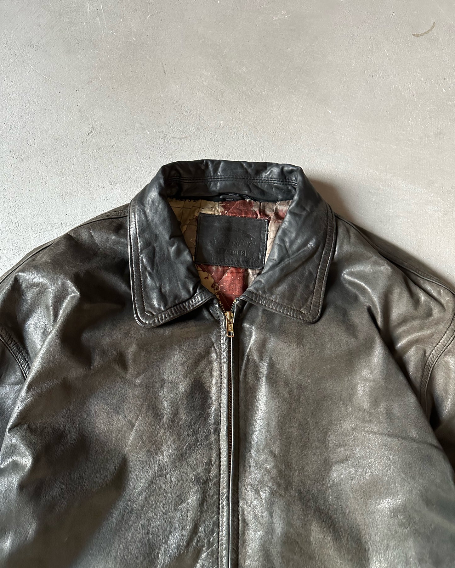 1980s - Faded Black/Navy Leather Jacket - L