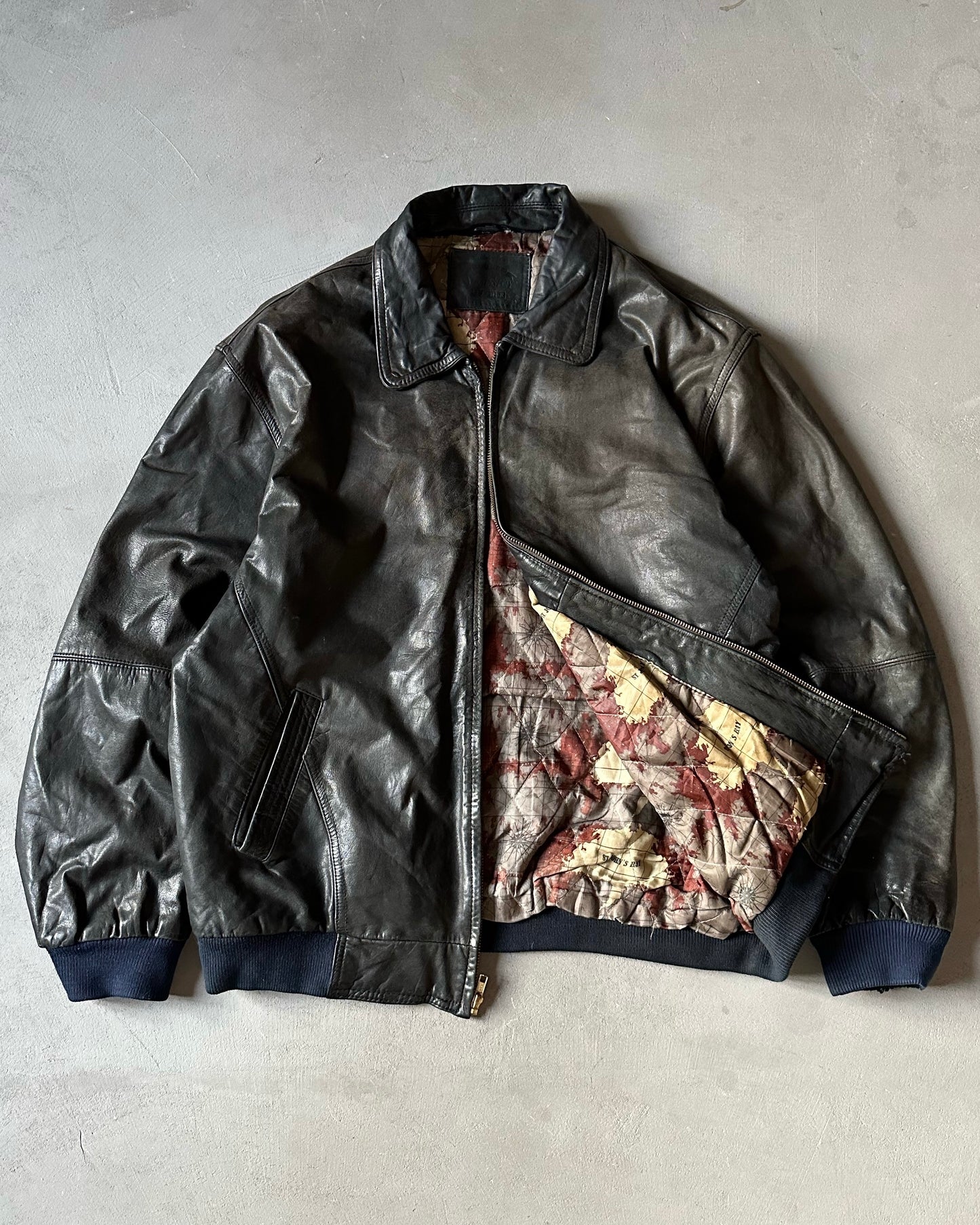 1980s - Faded Black/Navy Leather Jacket - L