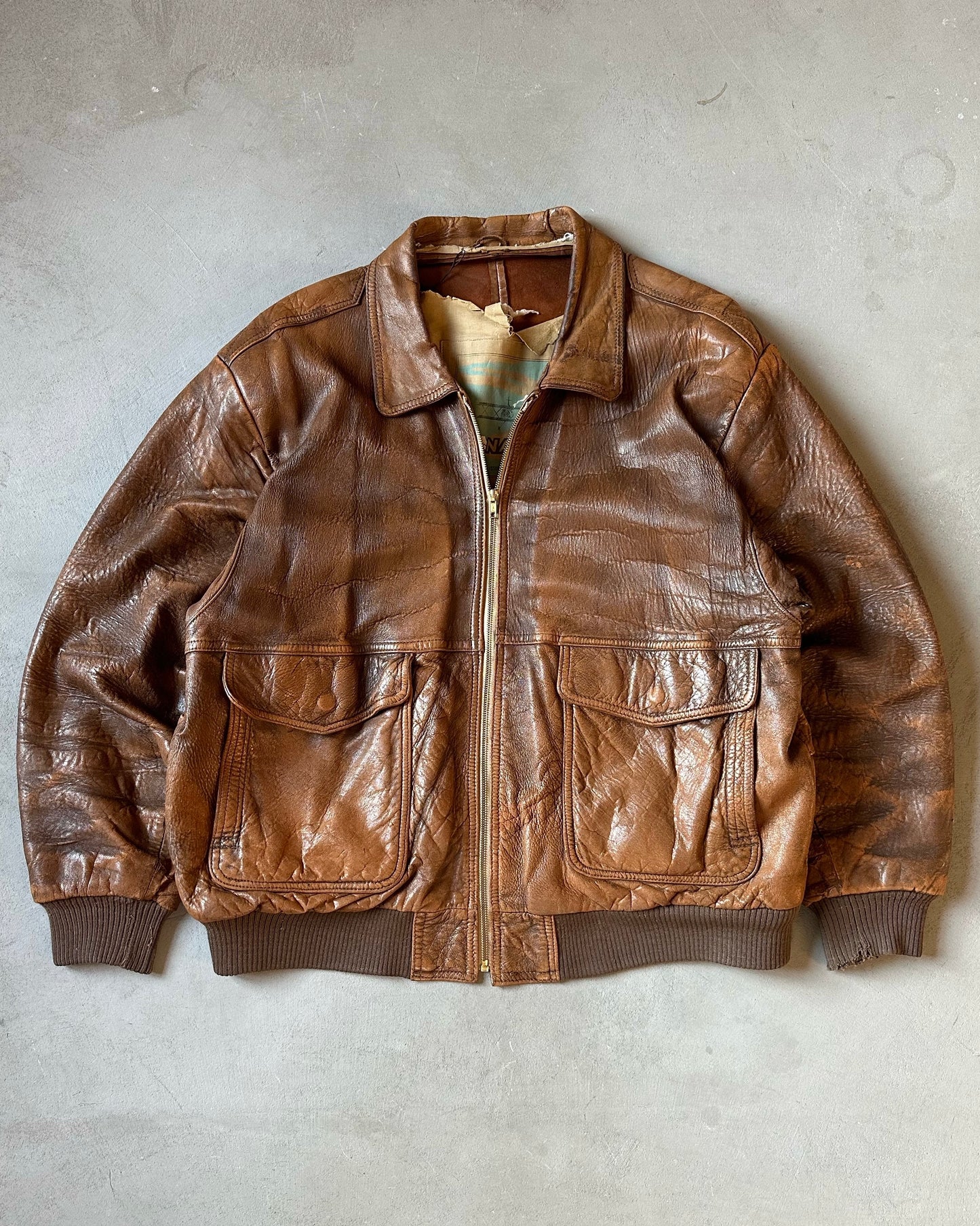 1980s - Distressed Brown Aviator Leather Jacket - XL