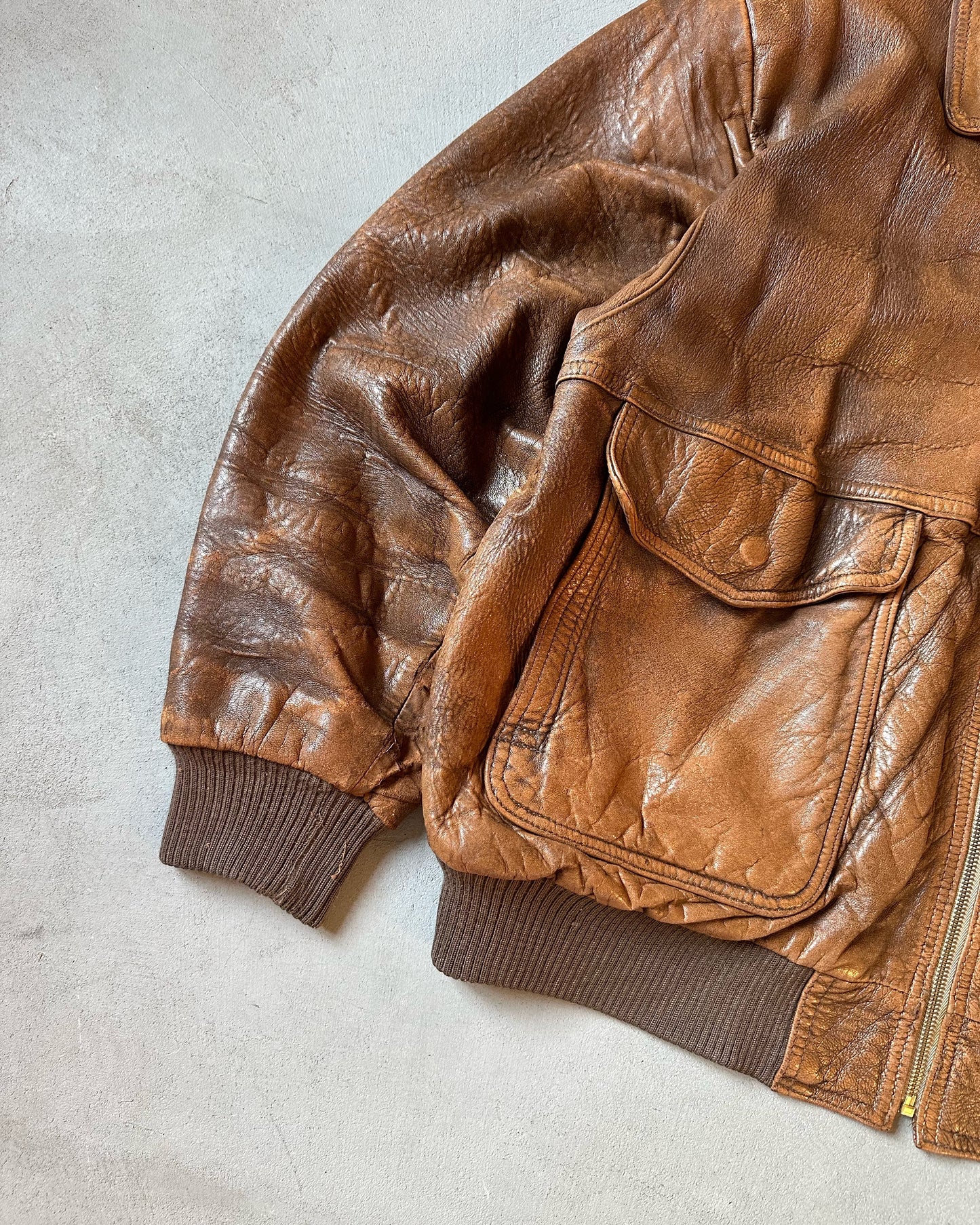 1980s - Distressed Brown Aviator Leather Jacket - XL