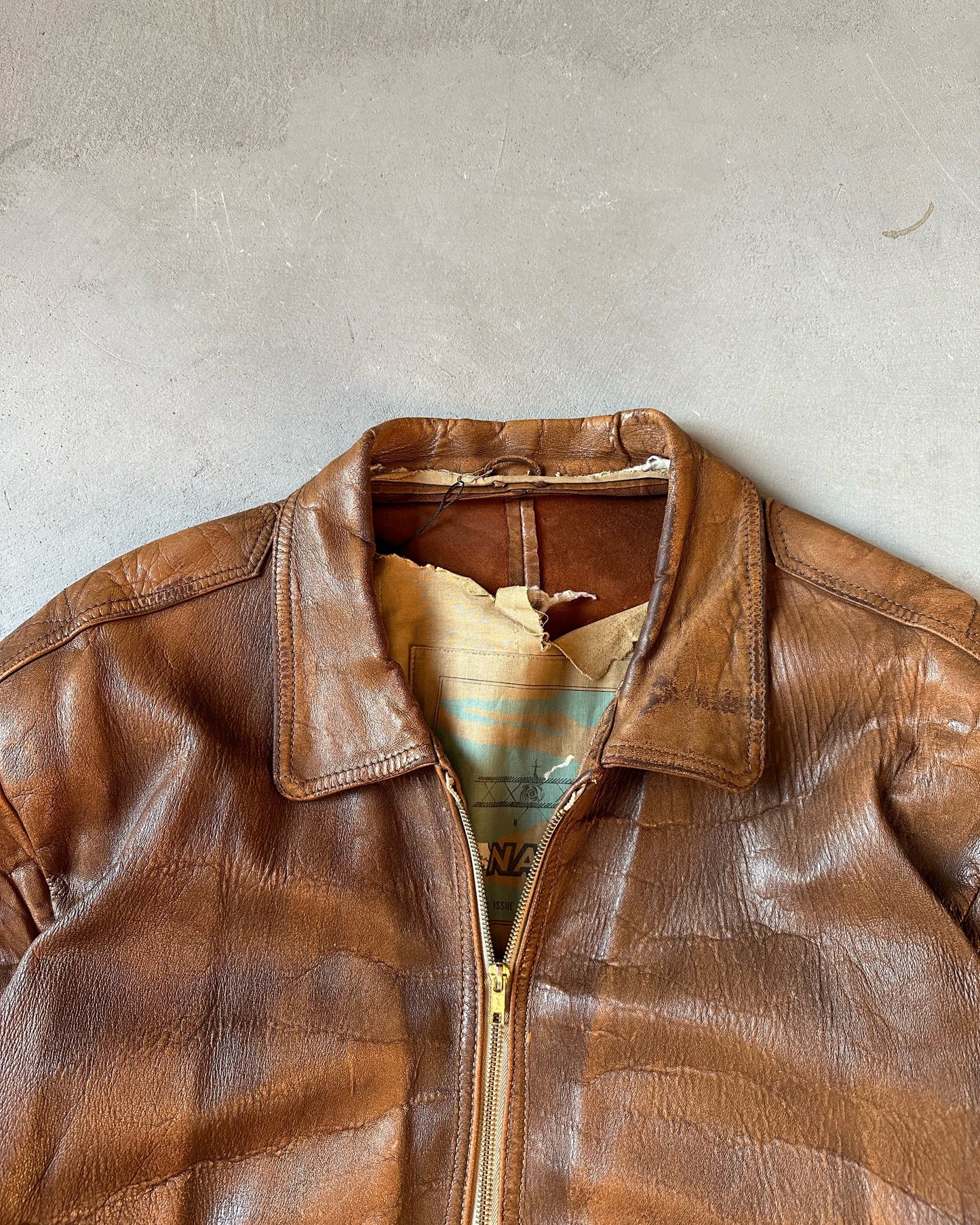 1980s - Distressed Brown Aviator Leather Jacket - XL
