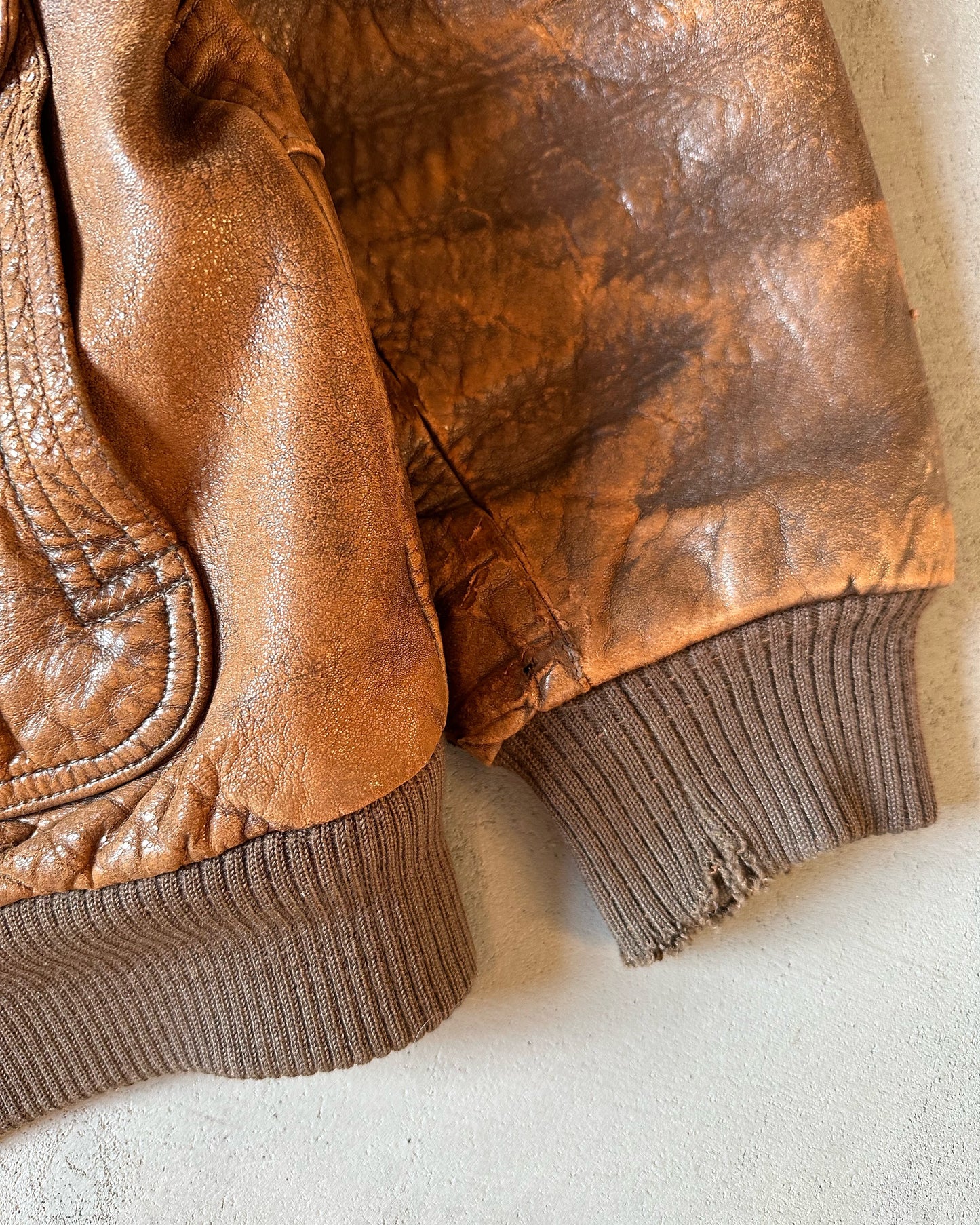 1980s - Distressed Brown Aviator Leather Jacket - XL