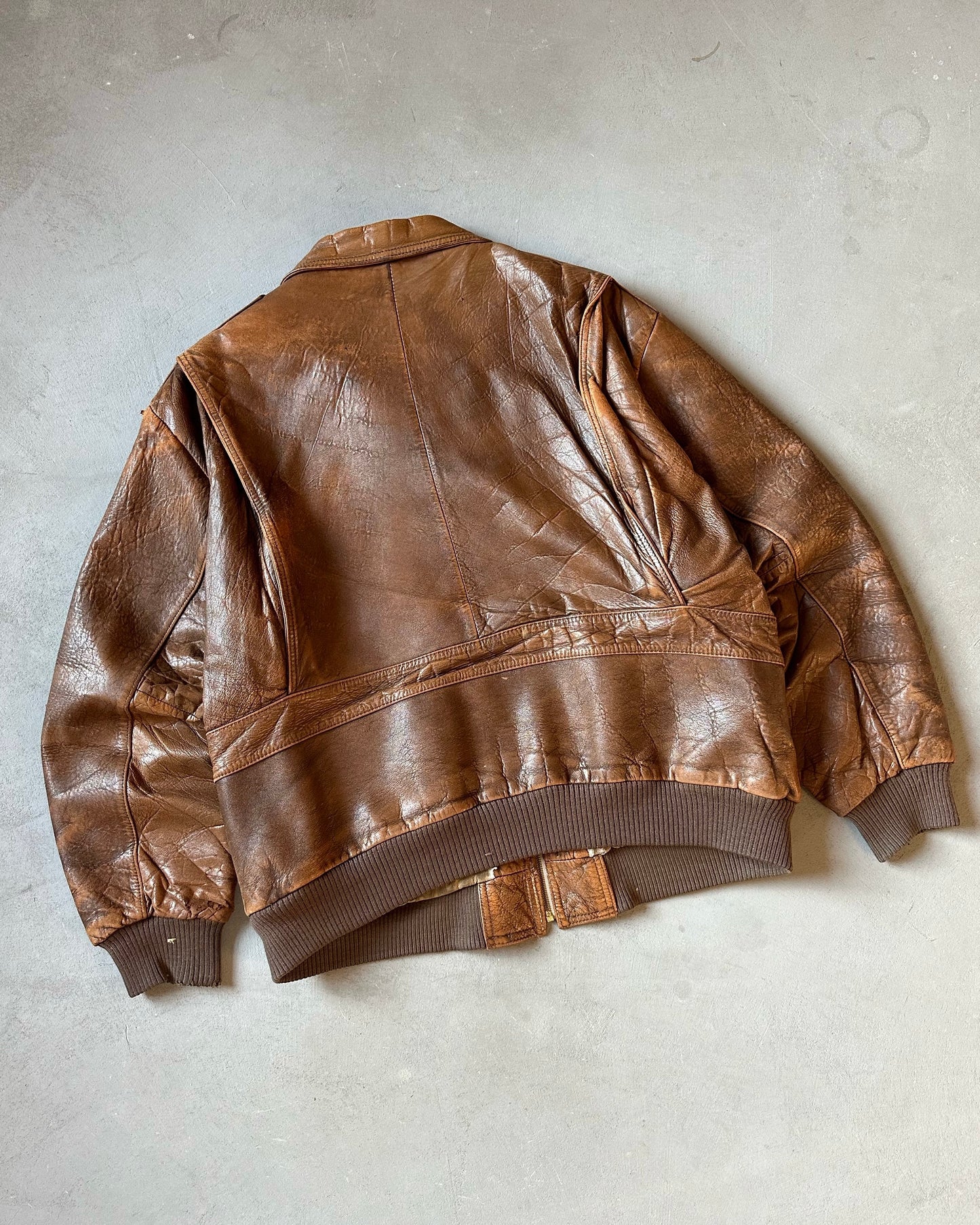 1980s - Distressed Brown Aviator Leather Jacket - XL