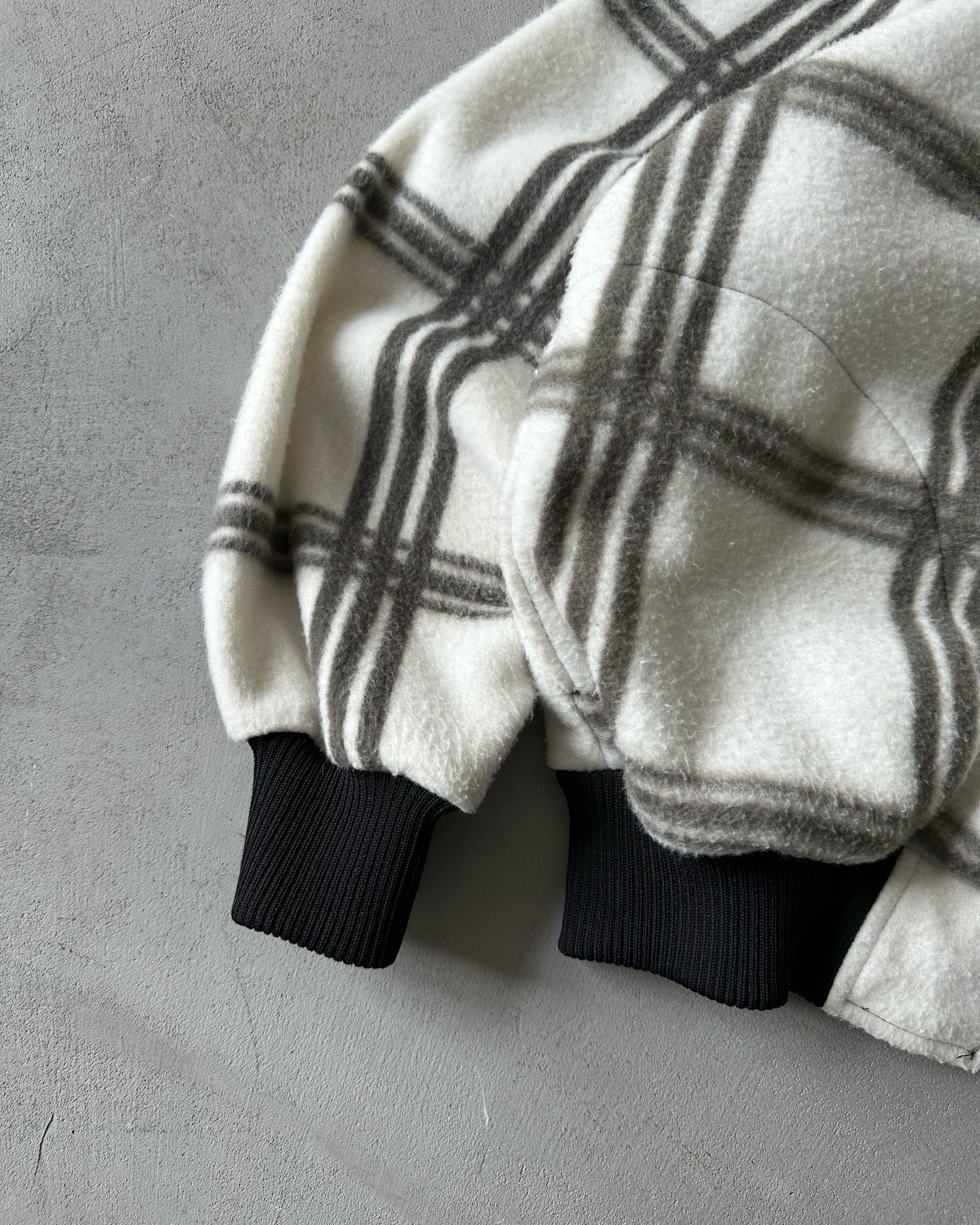 1990s - Cream/Brown Plaid Zip Up Fleece - L