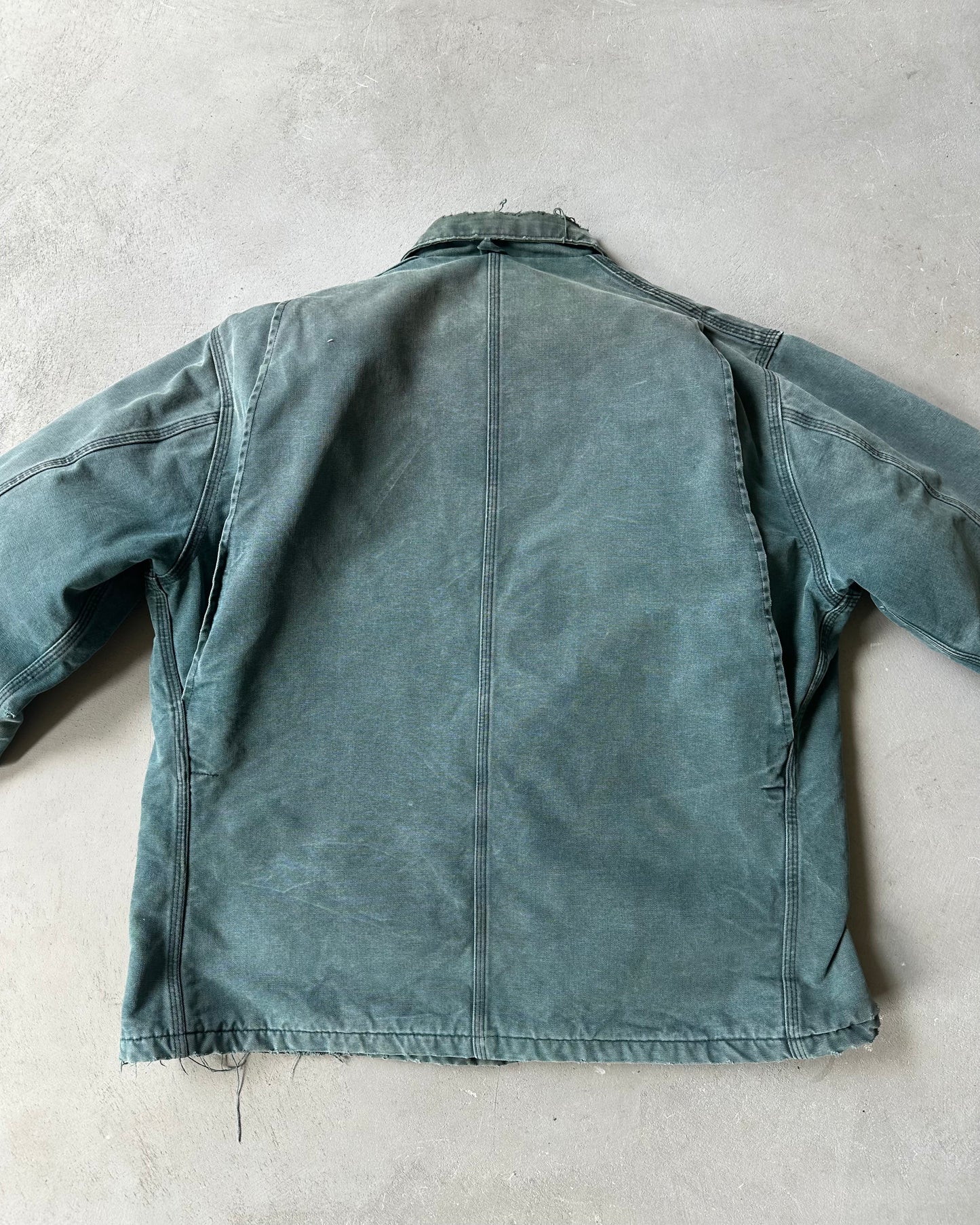 1990s - Distressed Teal Carhartt Chore Jacket - XXL