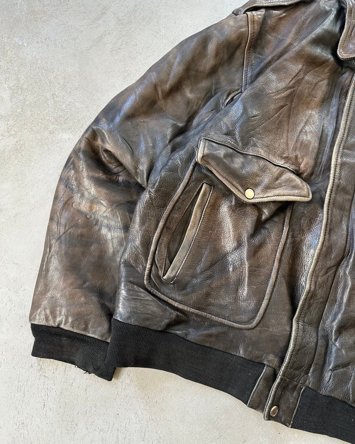 1990s - Faded Brown Aviator Leather Jacket - XL