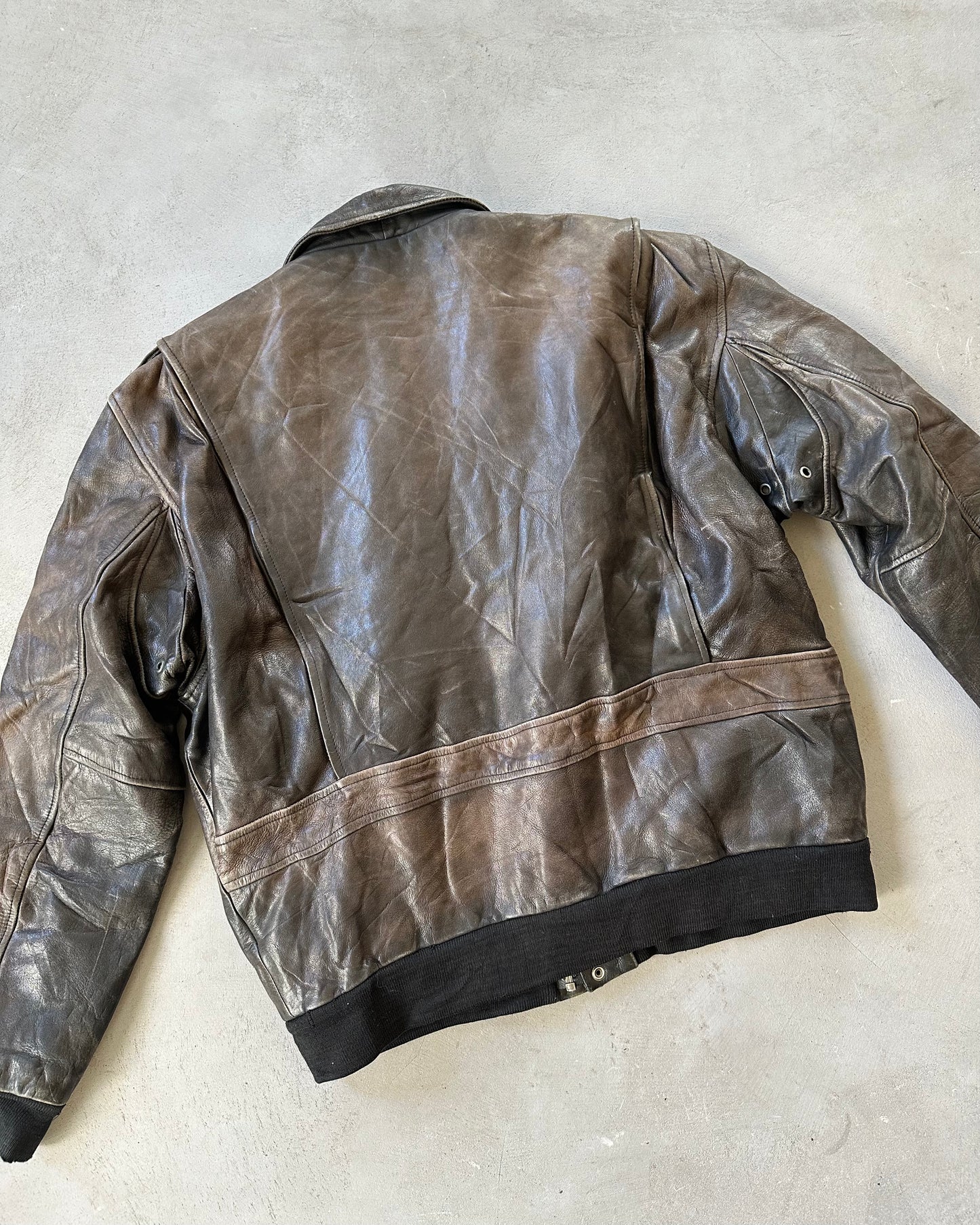 1990s - Faded Brown Aviator Leather Jacket - XL
