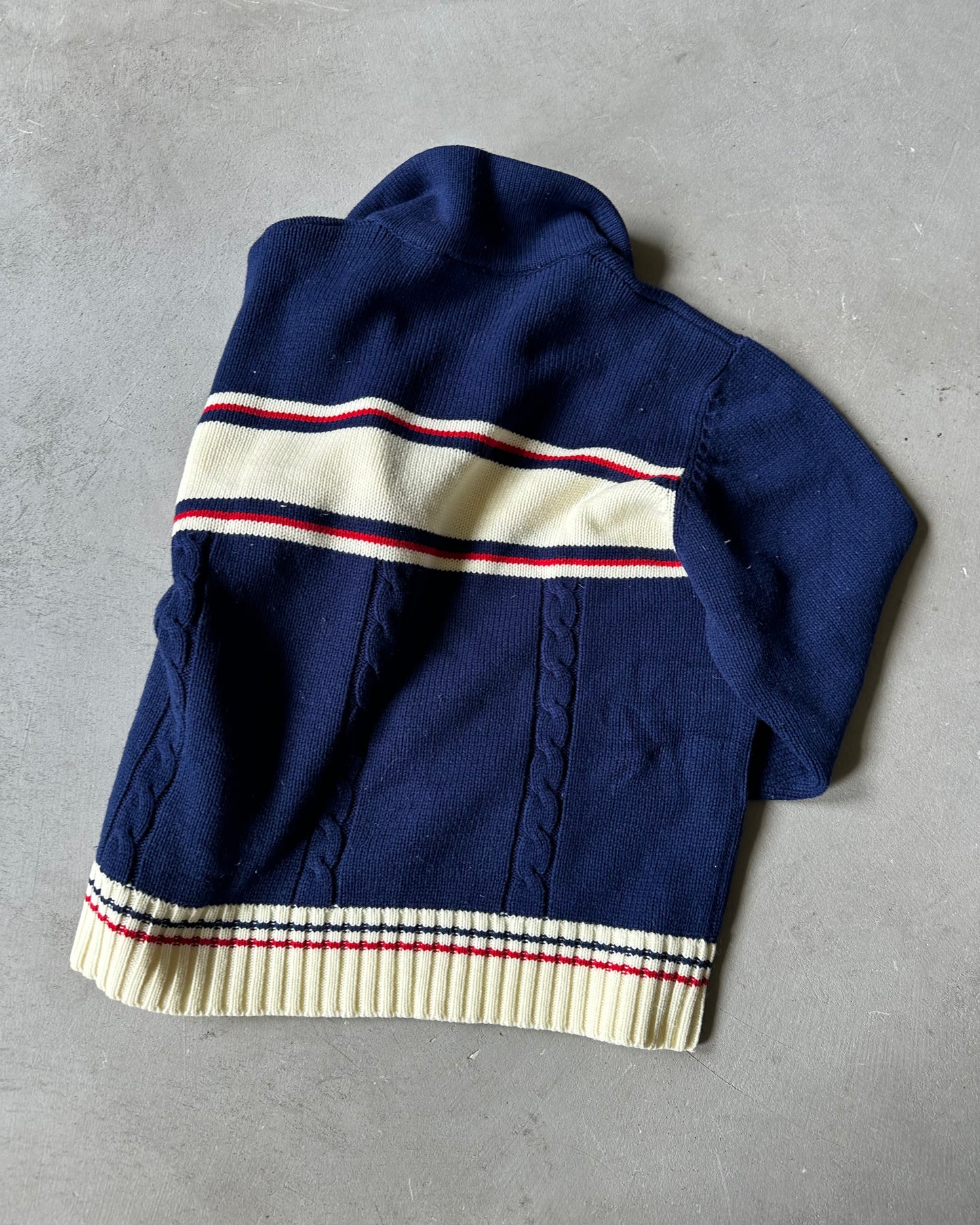 1970s - Navy/Cream Cropped Nautical Knit - L