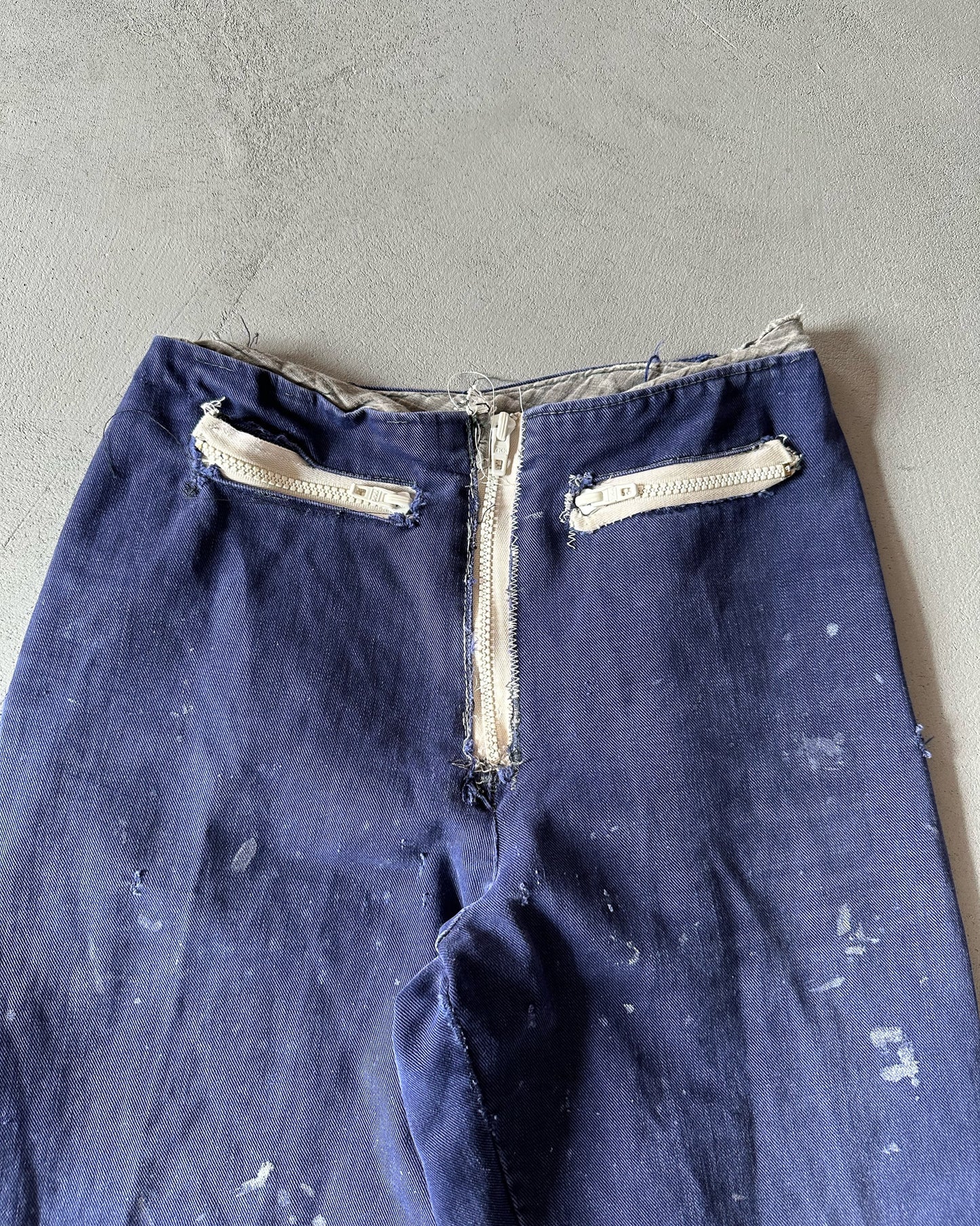 1970s - Distressed Navy Hand Made Pants - 23x25.5