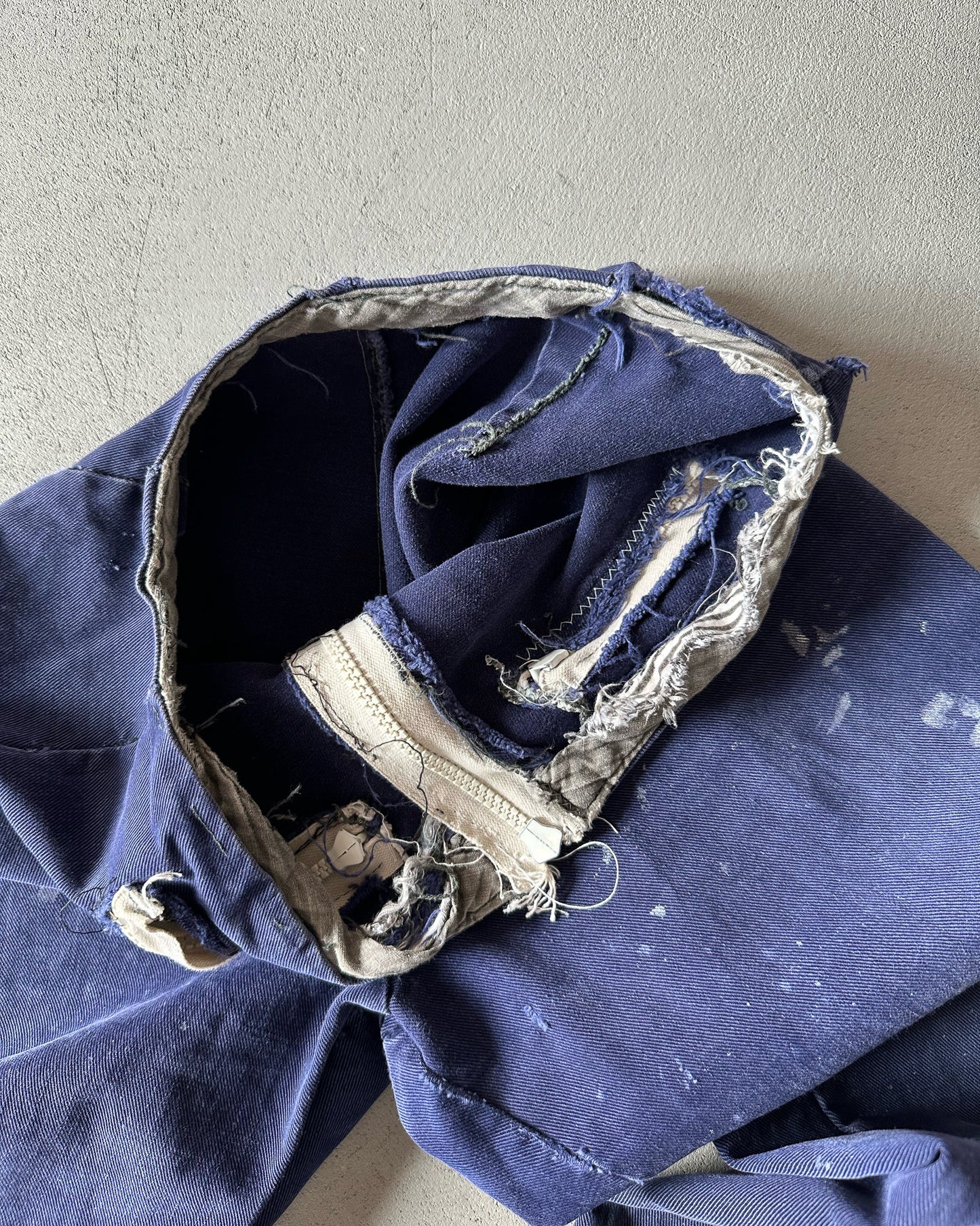 1970s - Distressed Navy Hand Made Pants - 23x25.5