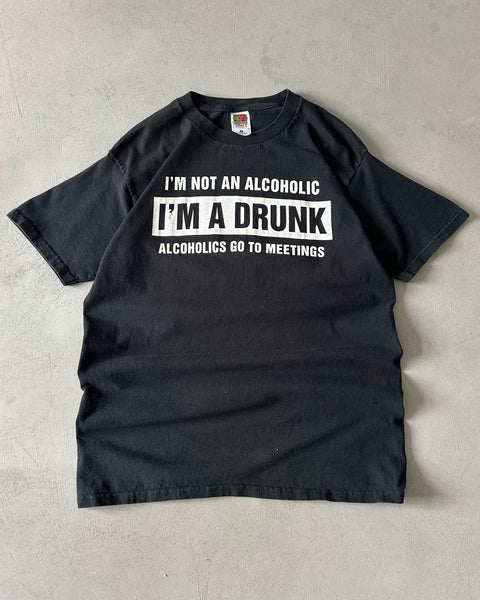 1990s - Black "Drunk" T-Shirt - M/L