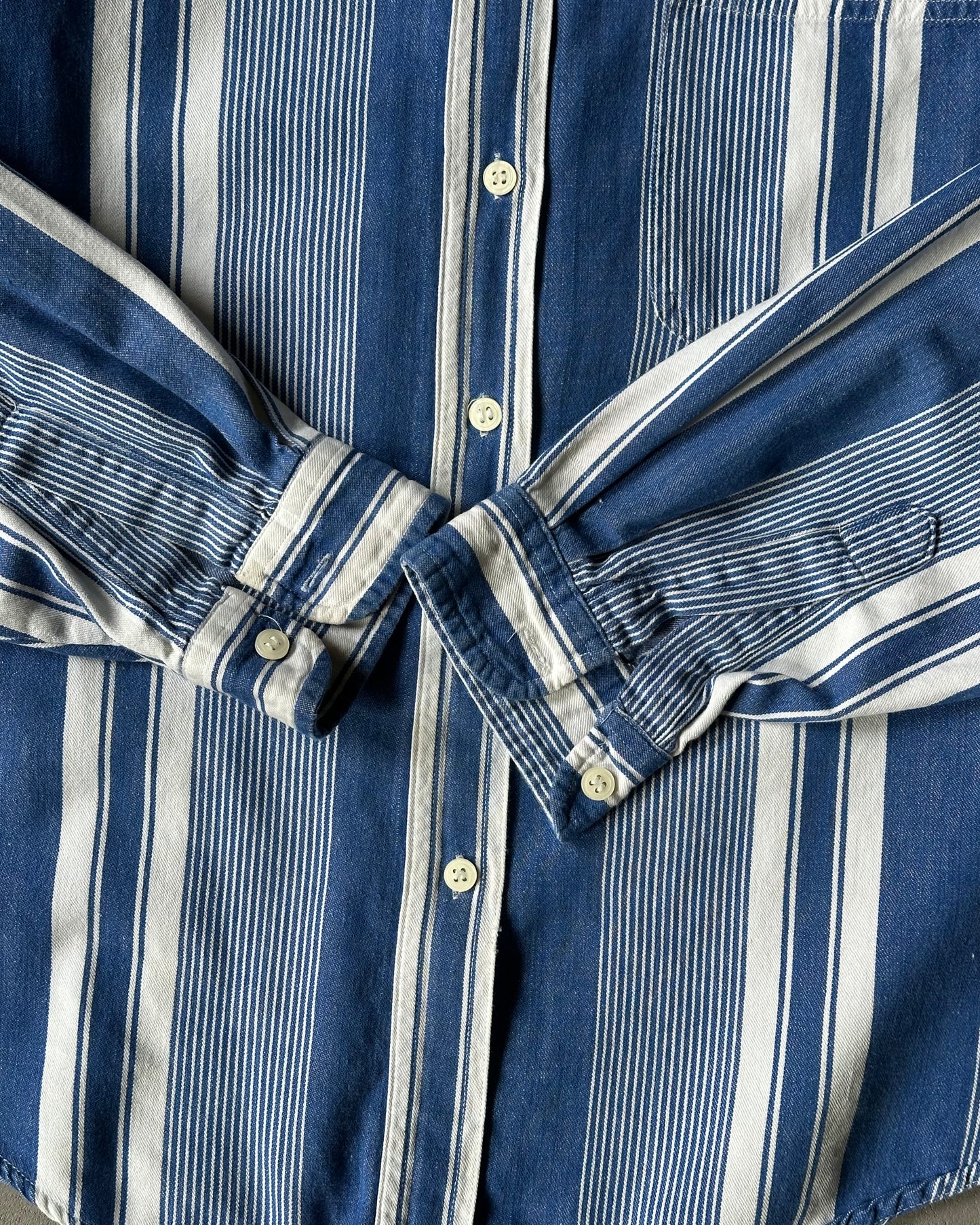 1990s - White/Blue Women's Striped Shirt - (W)M