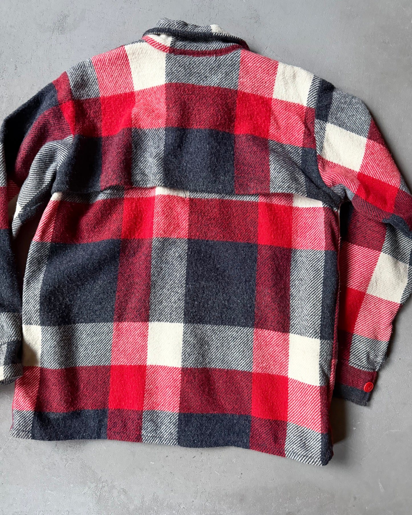 1970s - Red/Charcoal Plaid Wool Shacket - M/L