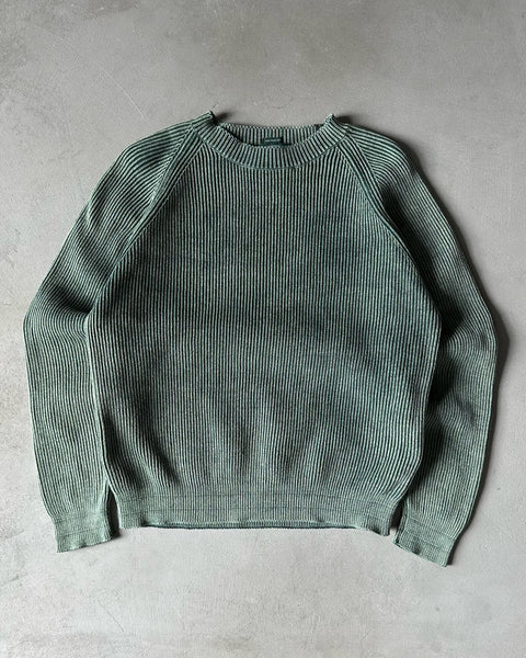 1990s - Overdyed Green Ribbed Cotton Sweater - M/L