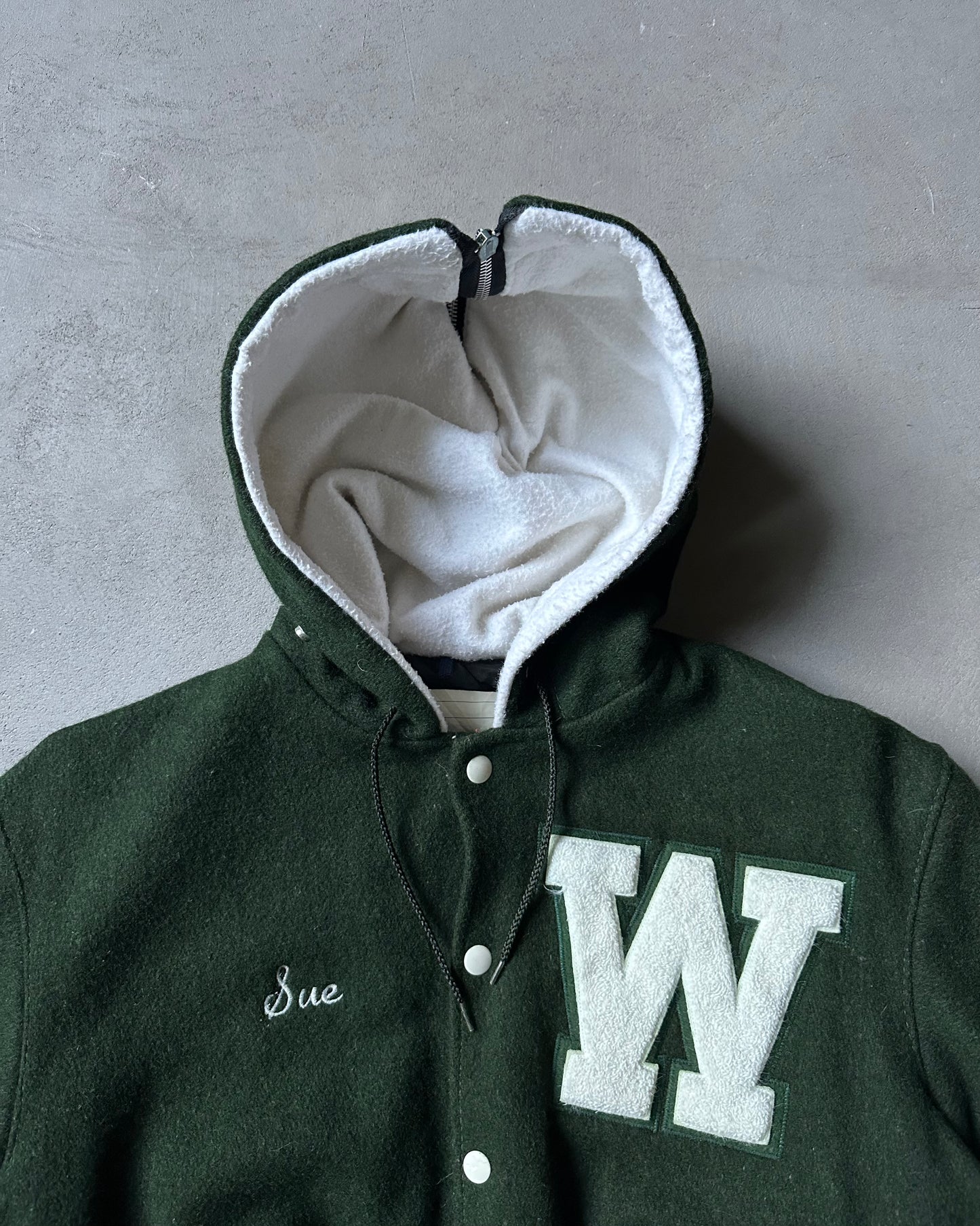 Années 80 - Blouson Teddy en laine verte Walsh - T. S