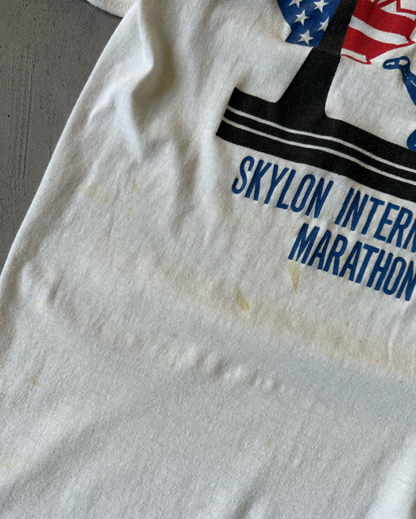 1980s - White/Navy Skylon Ringer T-Shirt - S