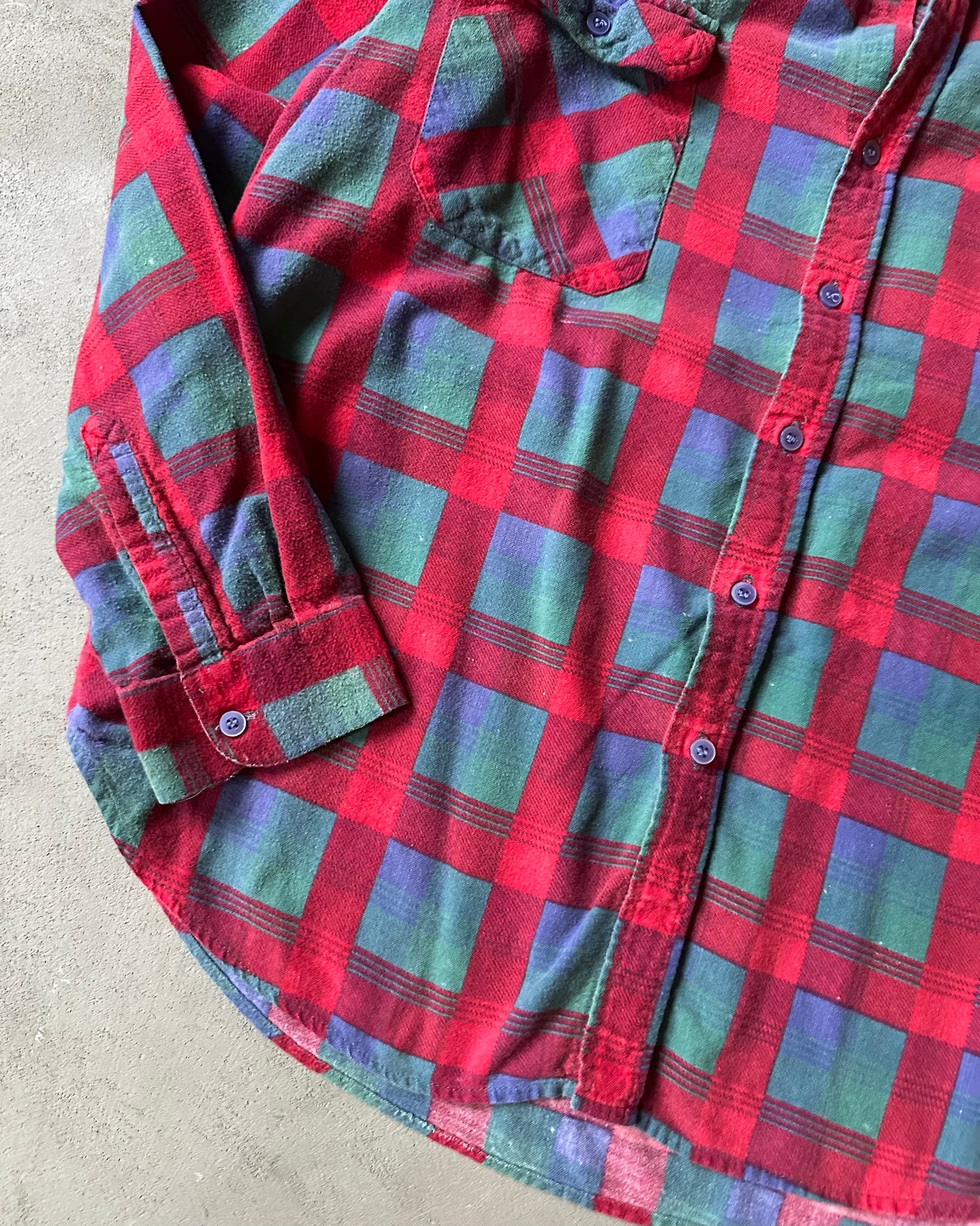 1970s - Distressed Red/Green Plaid Flannel - S/M