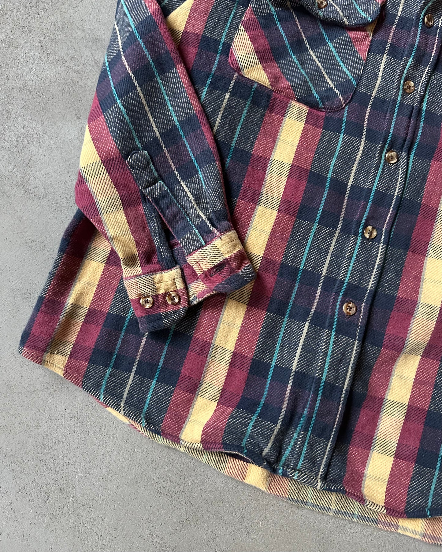 1990s - Plum/Yellow Plaid Flannel - L