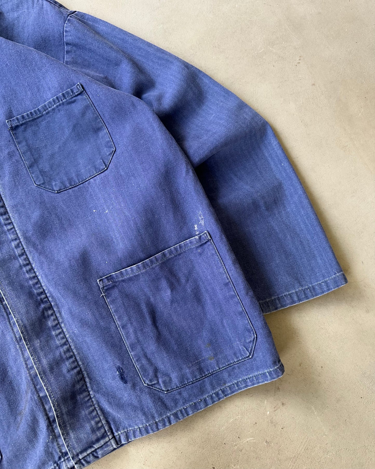 1990s - Distressed Blue HBT French Chore - L