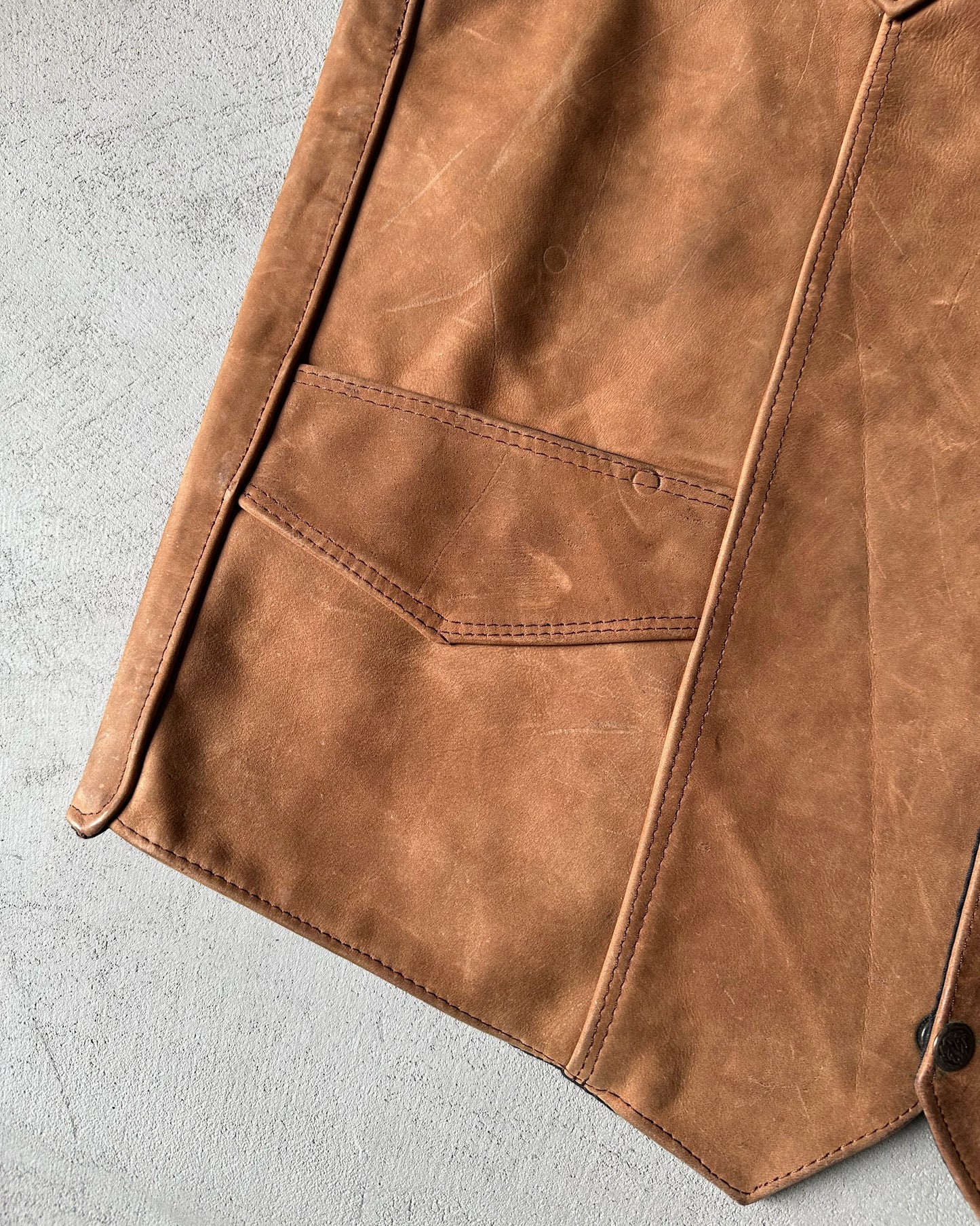 Années 90 - Gilet en cuir marron - T/TG