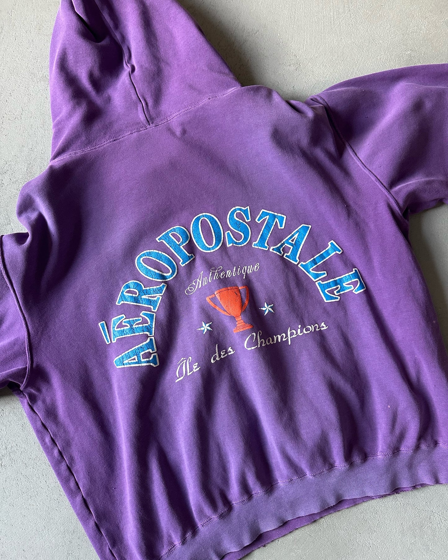 1990s - Distressed Purple Aeropostale Cropped Hoodie - M