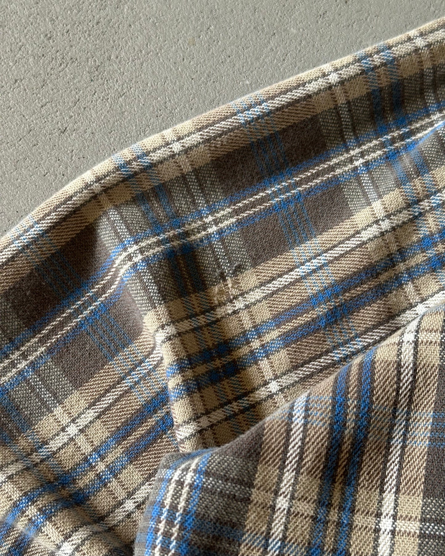 1980s - Blue/Beige Five Brother Plaid Flannel - M