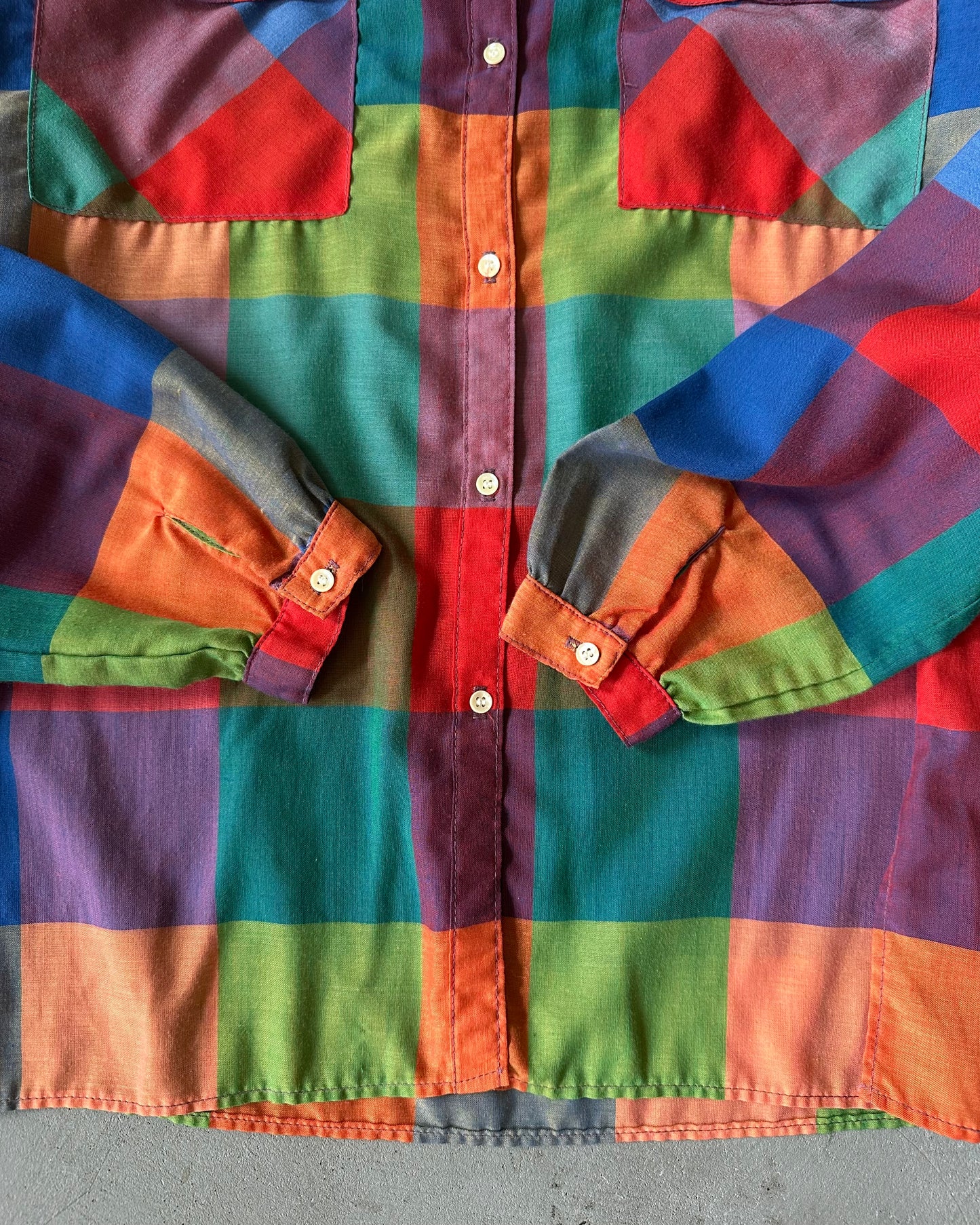 1970s - Blue/Red Plaid Women's Shirt - (W)M