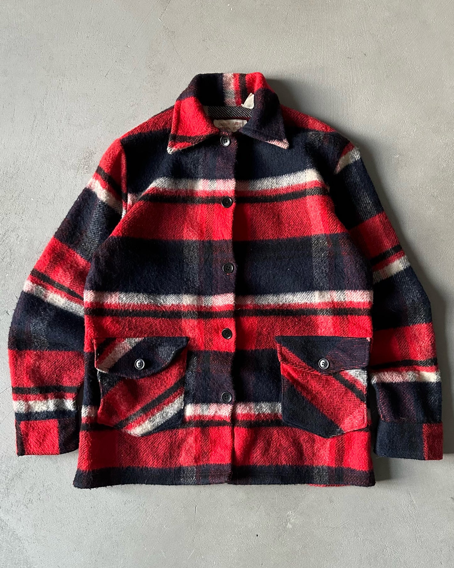 1970s - Red/Navy Plaid Women's Shacket - (W)S/M