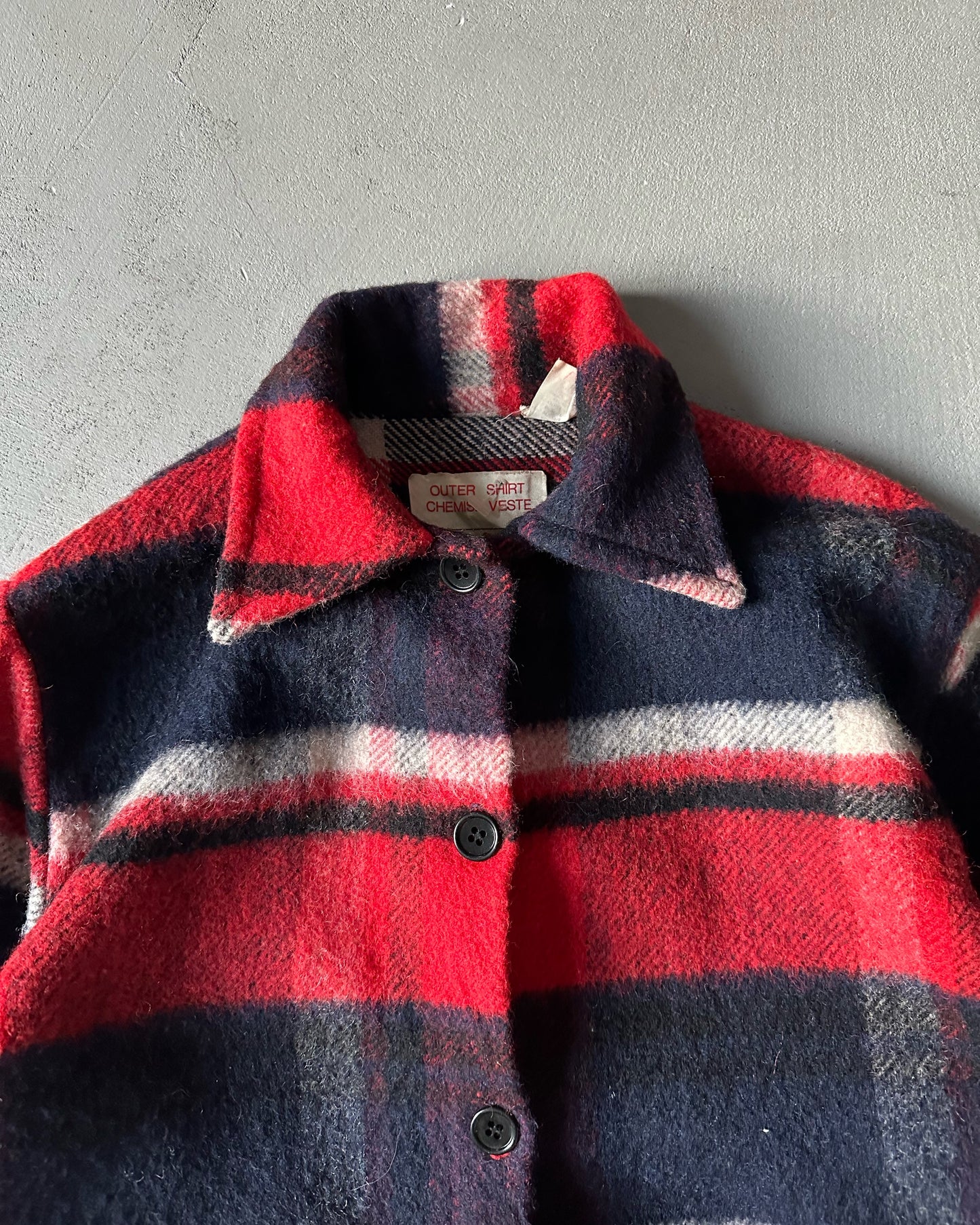 1970s - Red/Navy Plaid Women's Shacket - (W)S/M