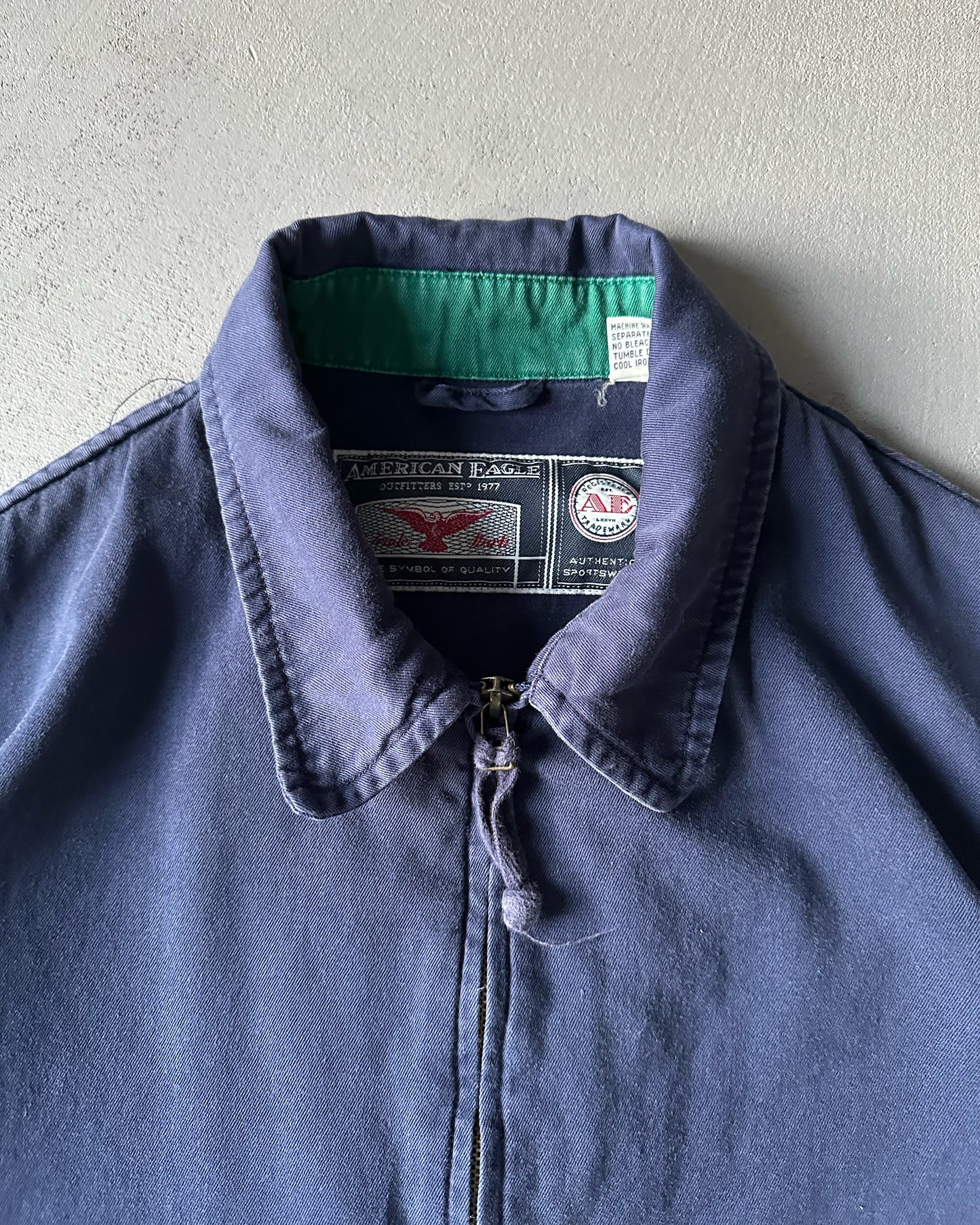 1990s - Navy/Green American Eagle Harrington Jacket - M