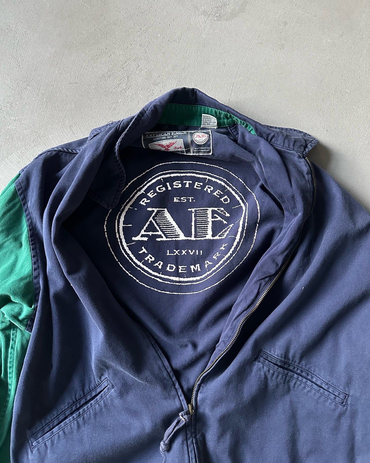 1990s - Navy/Green American Eagle Harrington Jacket - M