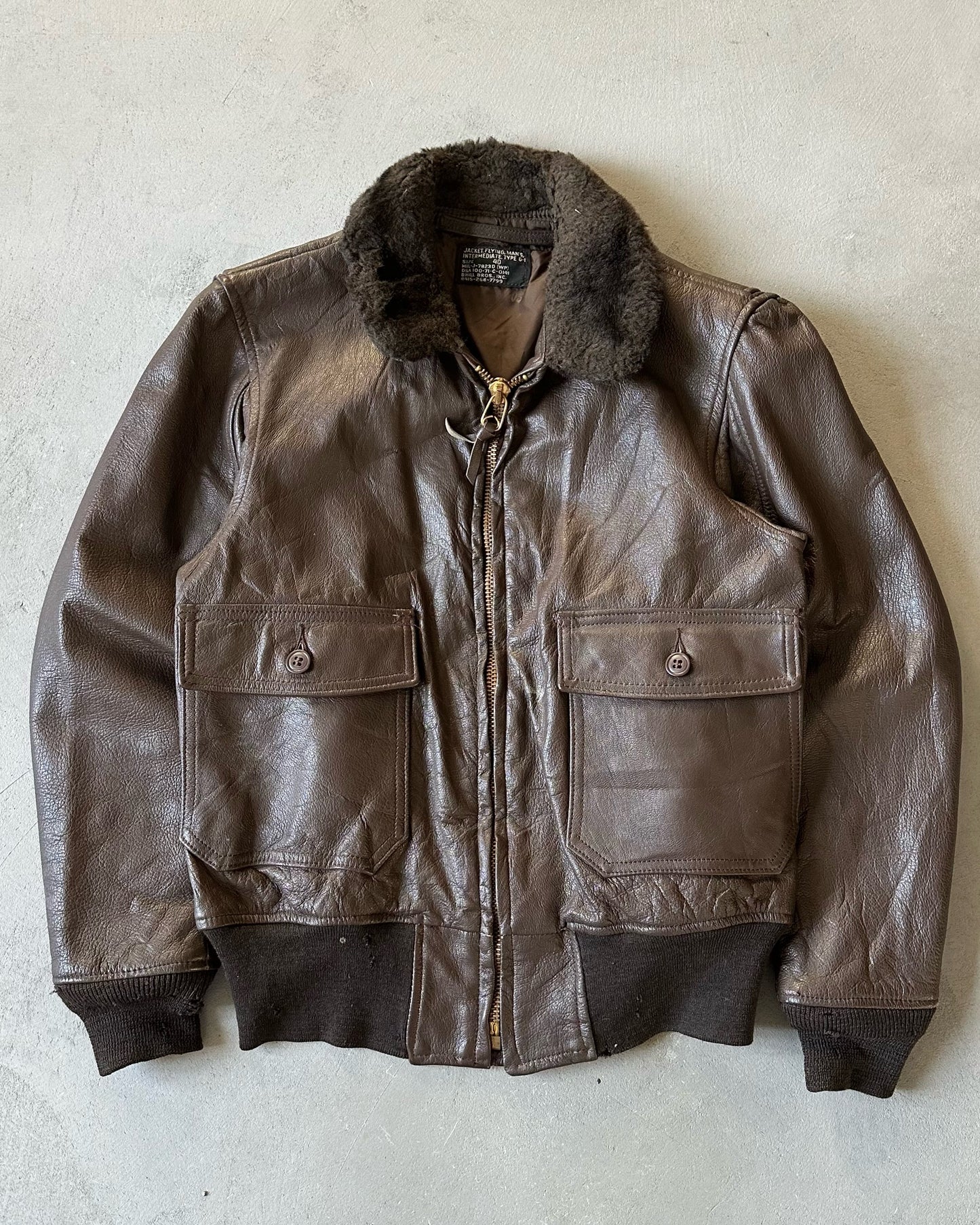 1970s - Distressed Brown USN Aviator Leather Jacket - S