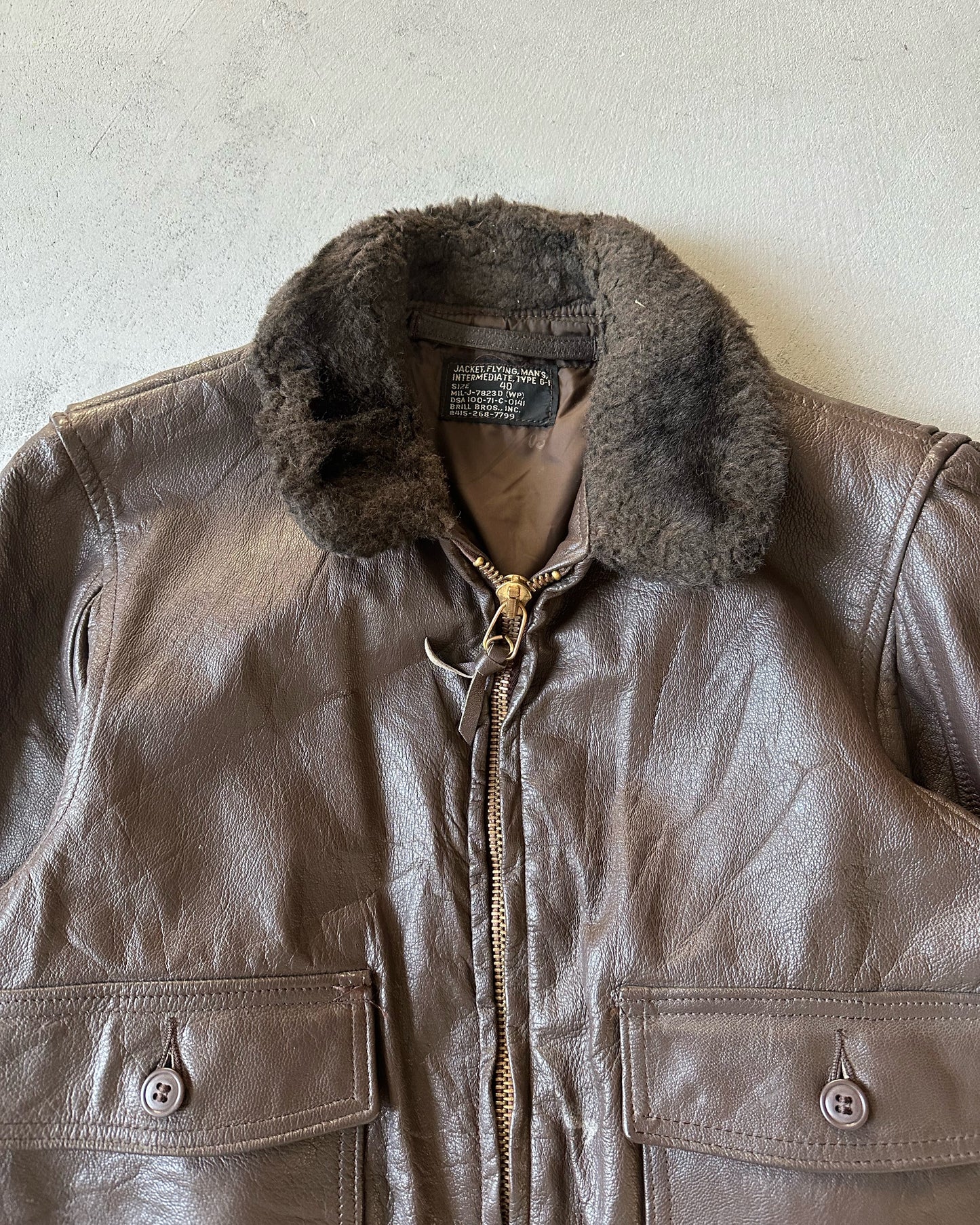 1970s - Distressed Brown USN Aviator Leather Jacket - S