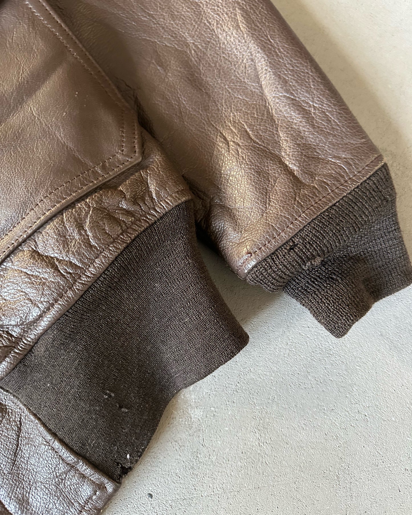 1970s - Distressed Brown USN Aviator Leather Jacket - S