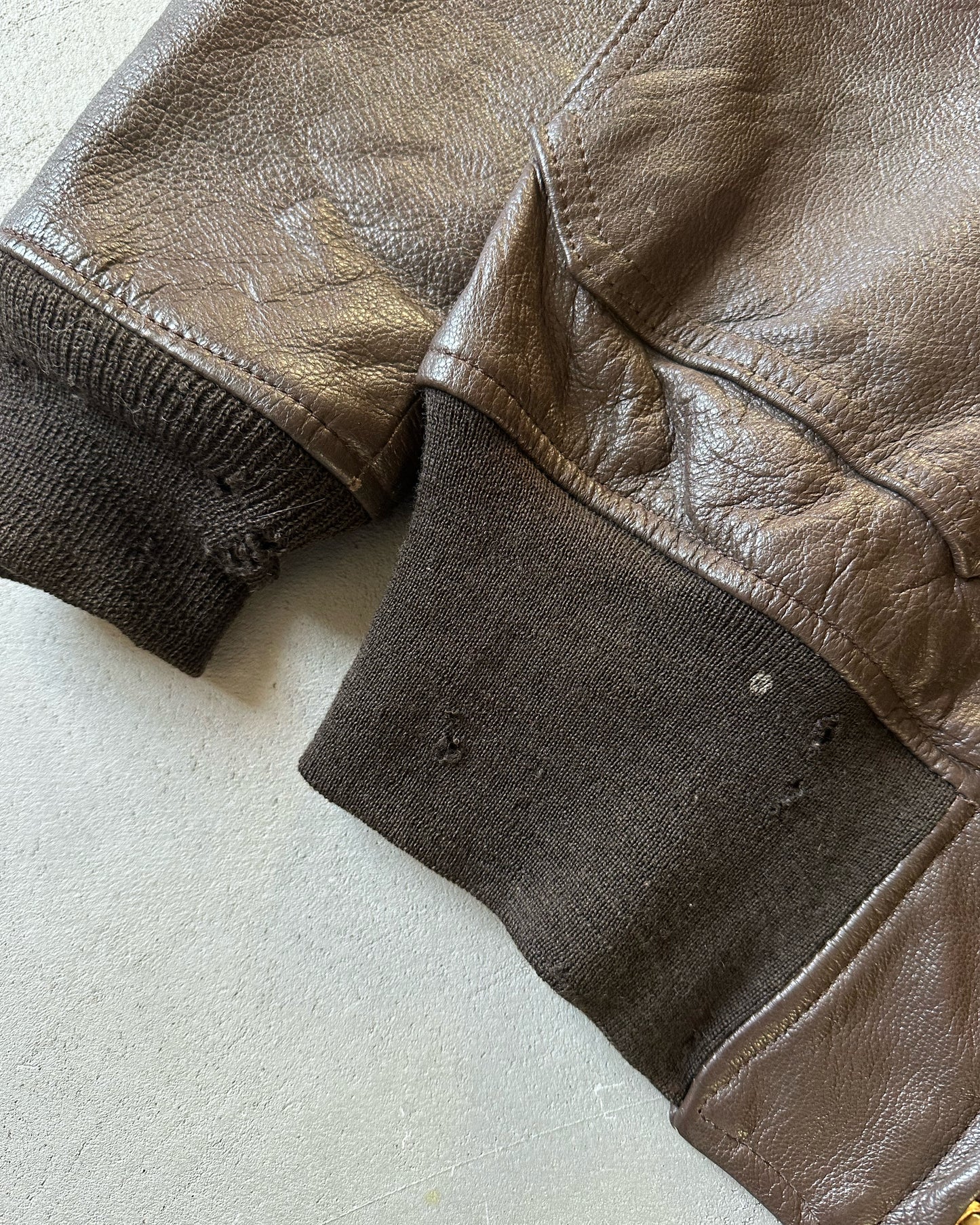 1970s - Distressed Brown USN Aviator Leather Jacket - S