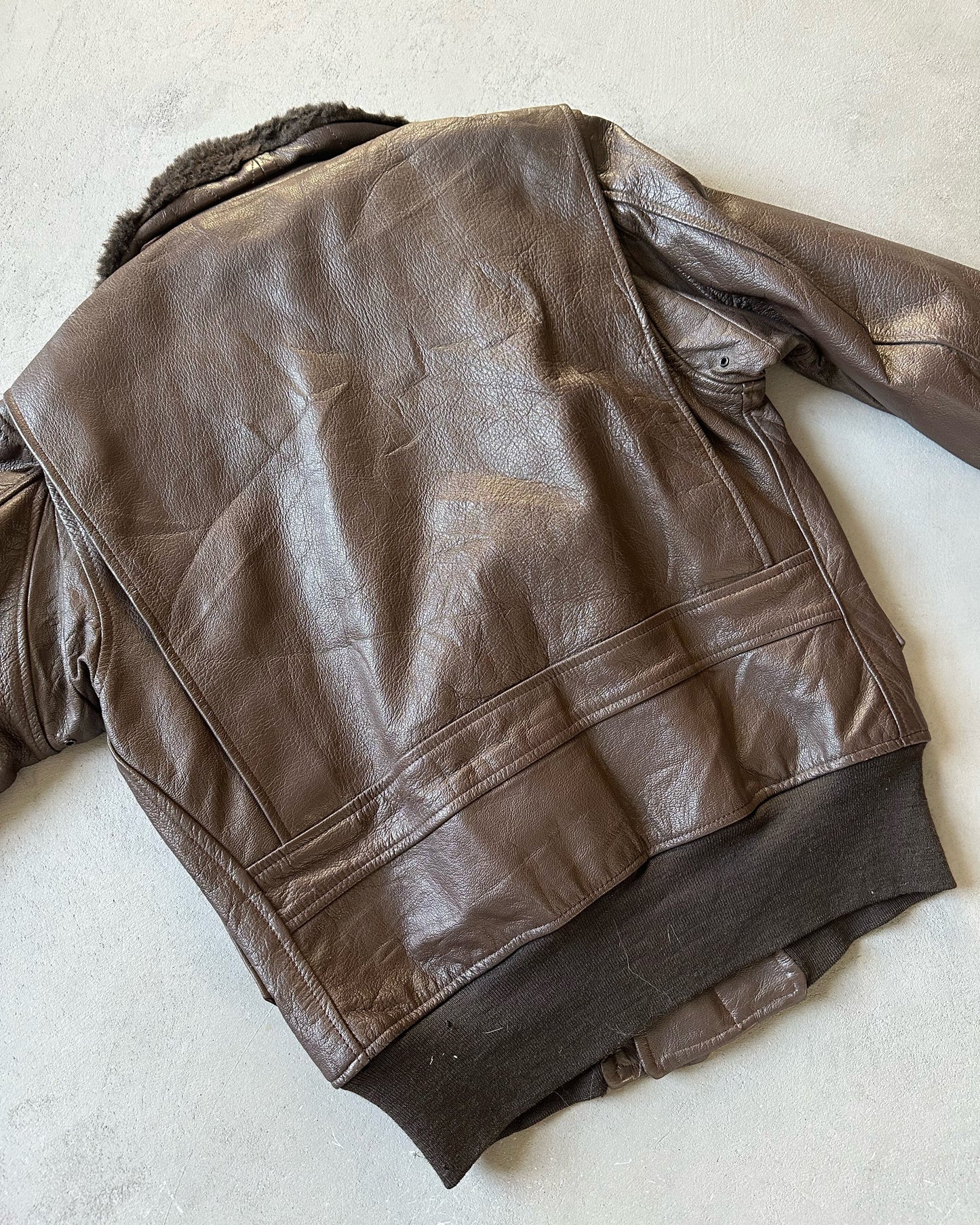 1970s - Distressed Brown USN Aviator Leather Jacket - S